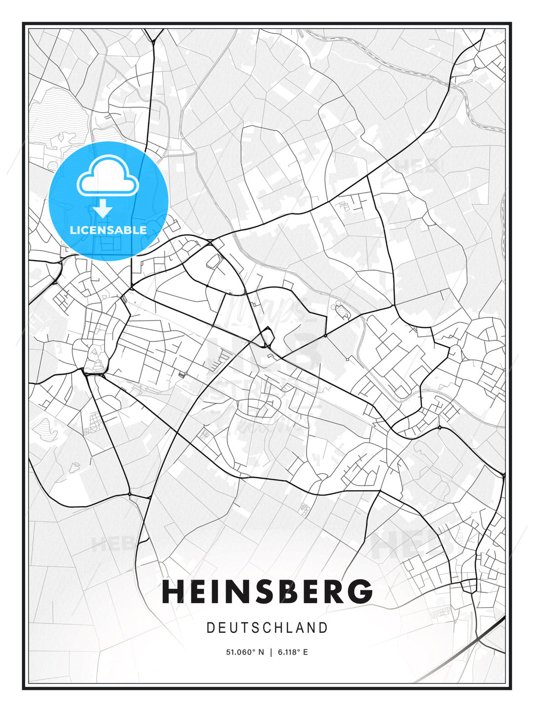 Heinsberg, Germany, Modern Print Template in Various Formats - HEBSTREITS Sketches