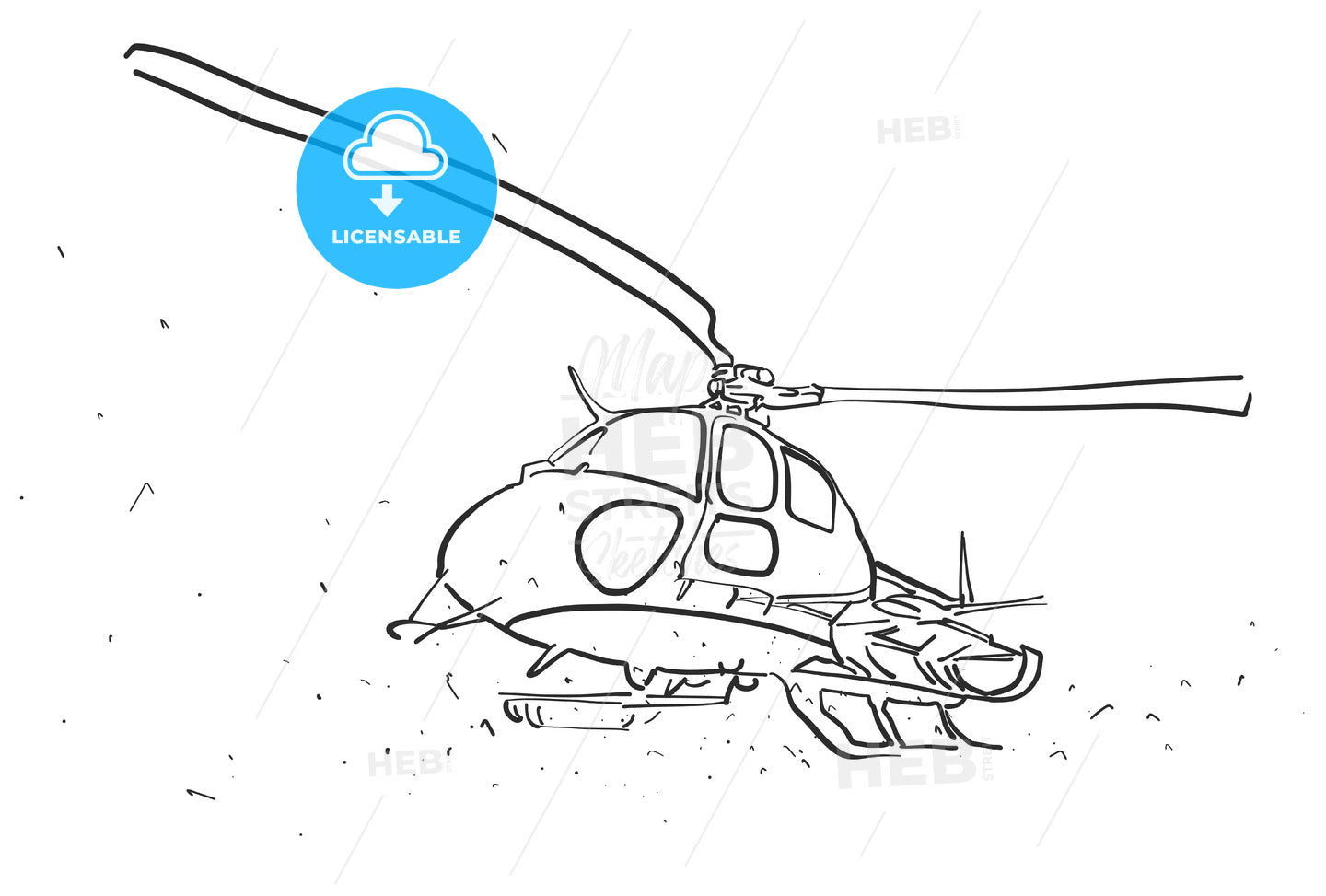 Helicopter in wide angle Perspective Sketch – instant download