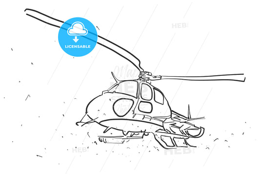 Helicopter in wide angle Perspective Sketch – instant download