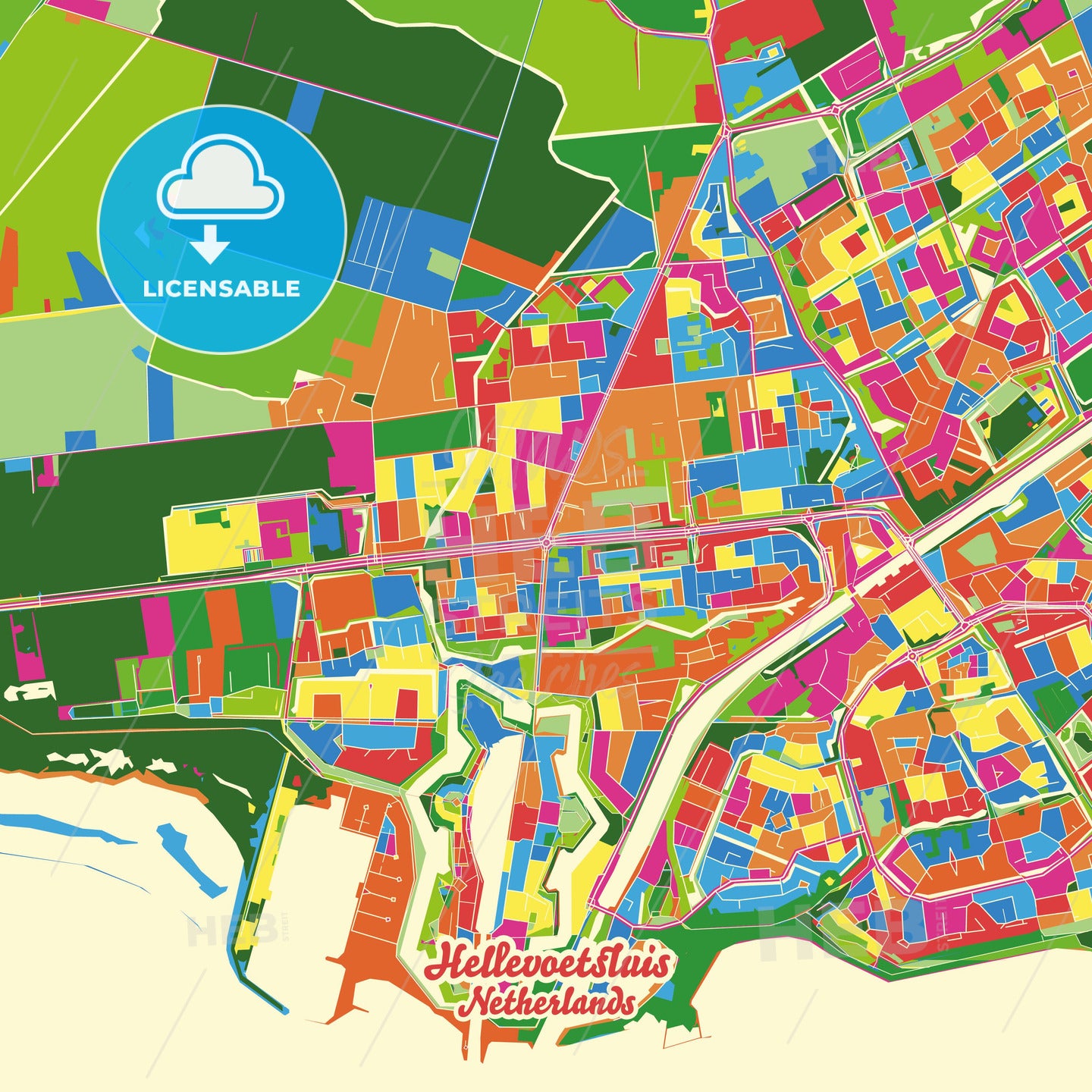 Hellevoetsluis, Netherlands Crazy Colorful Street Map Poster Template - HEBSTREITS Sketches