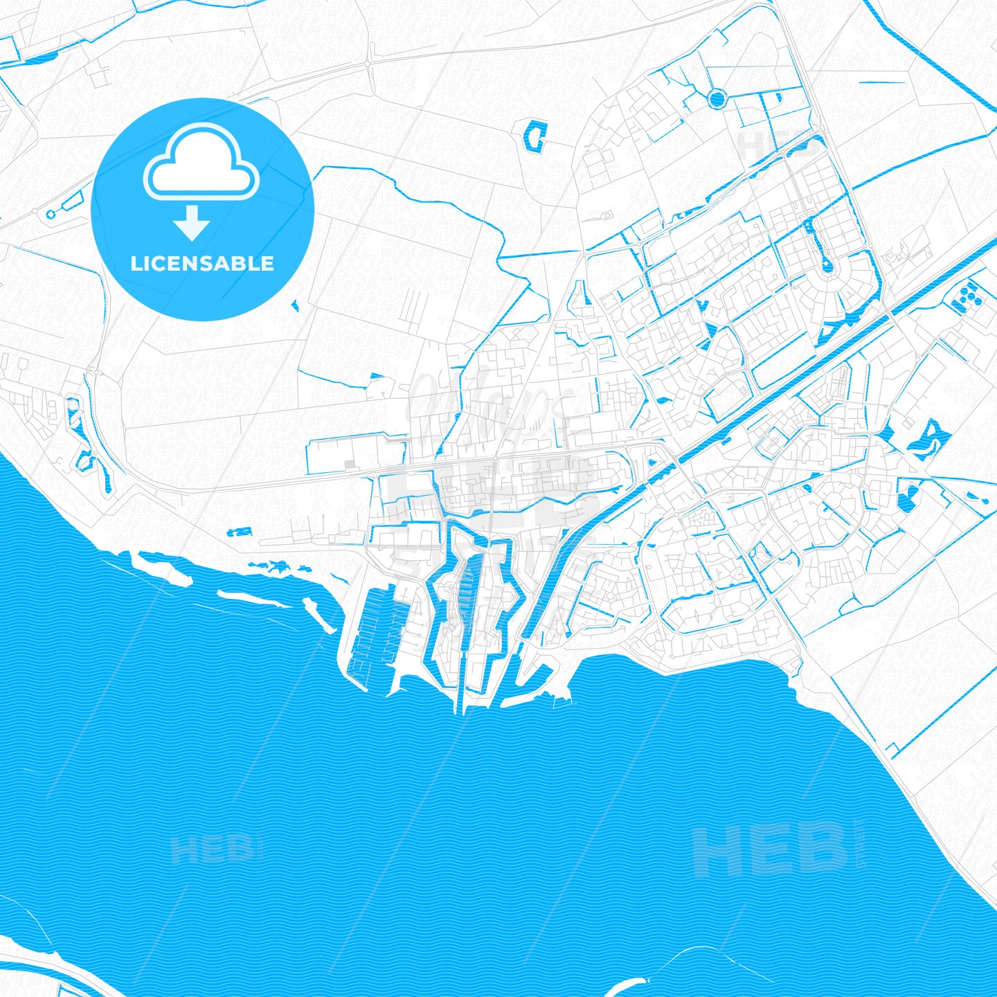 Hellevoetsluis, Netherlands PDF vector map with water in focus