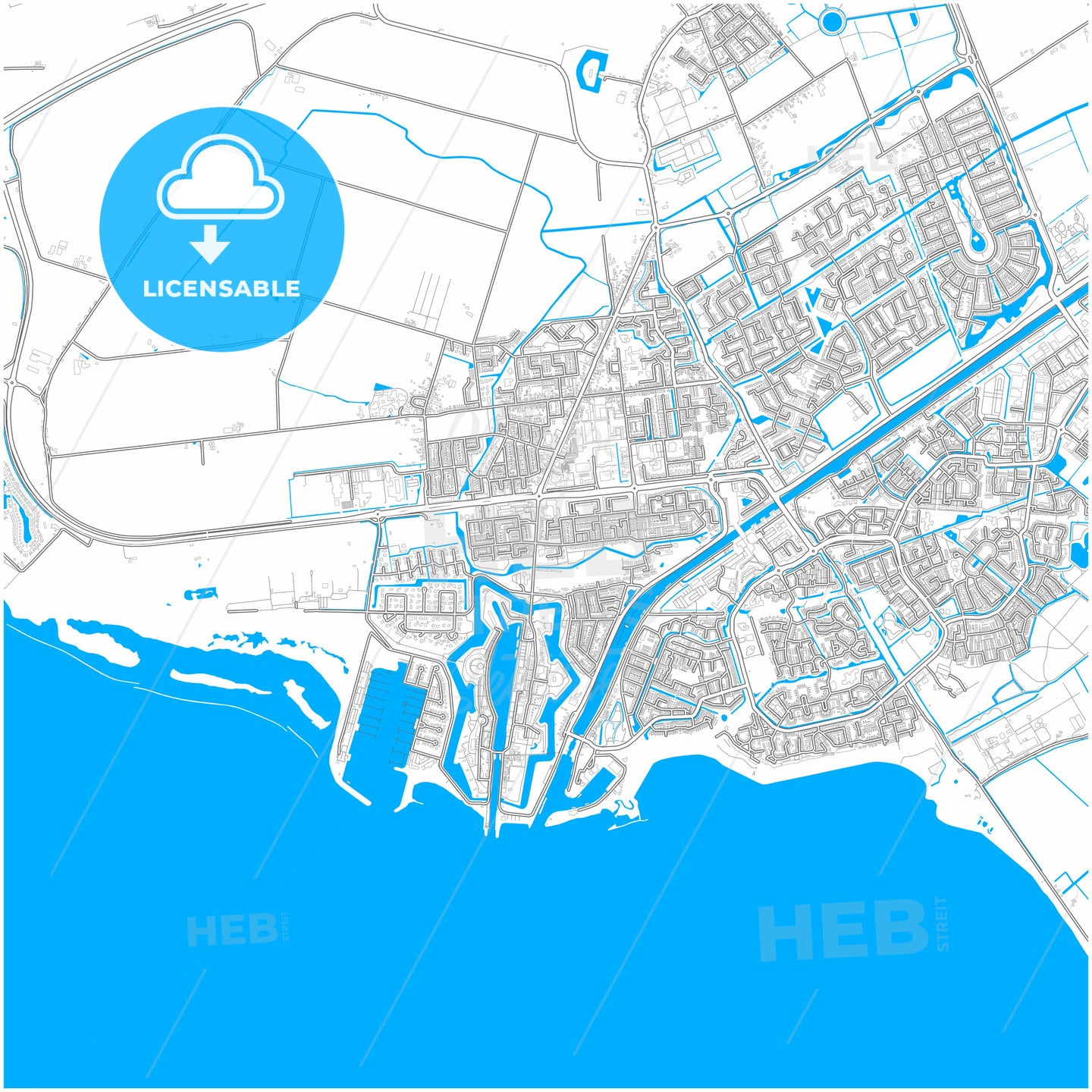 Hellevoetsluis, South Holland, Netherlands, city map with high quality roads.