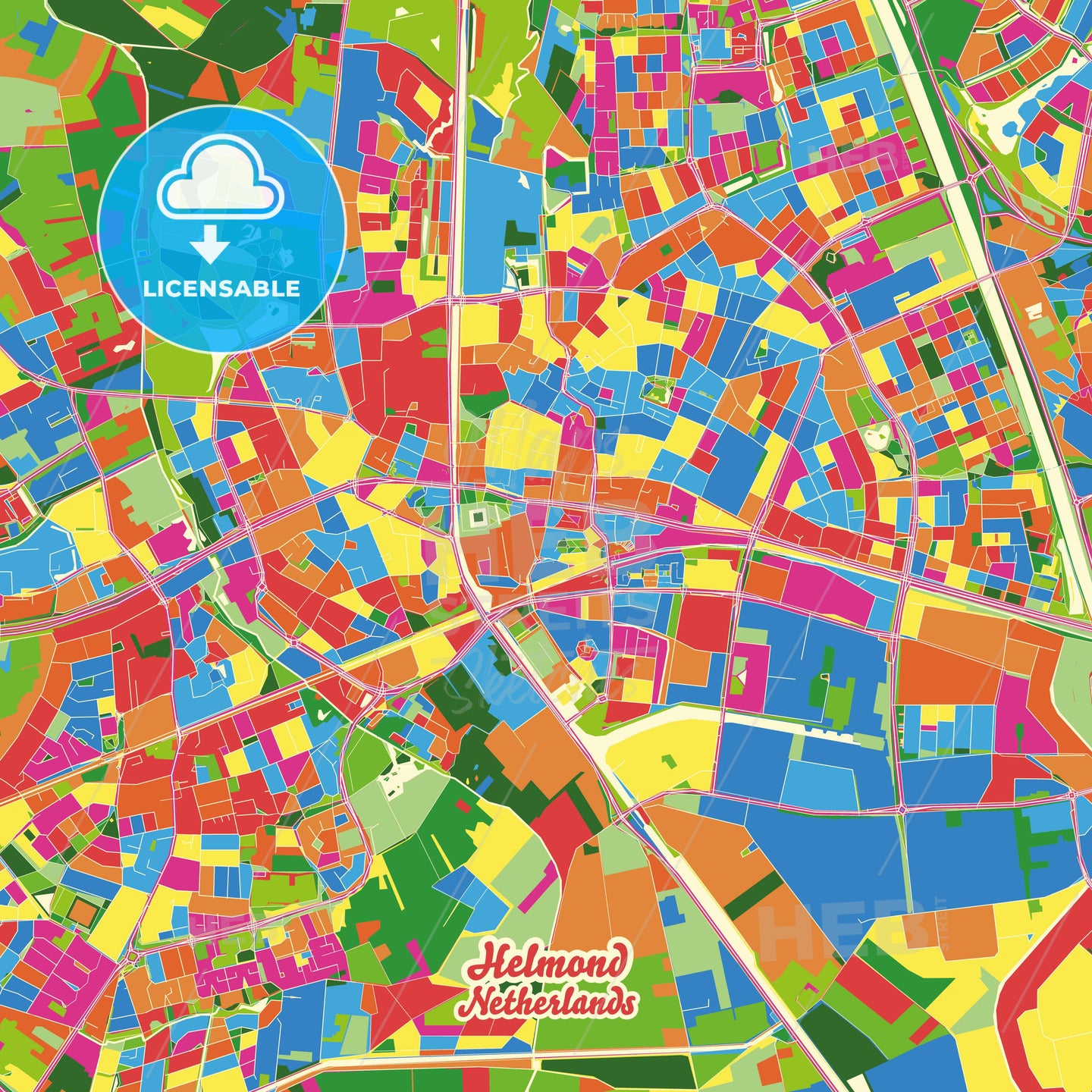 Helmond, Netherlands Crazy Colorful Street Map Poster Template - HEBSTREITS Sketches