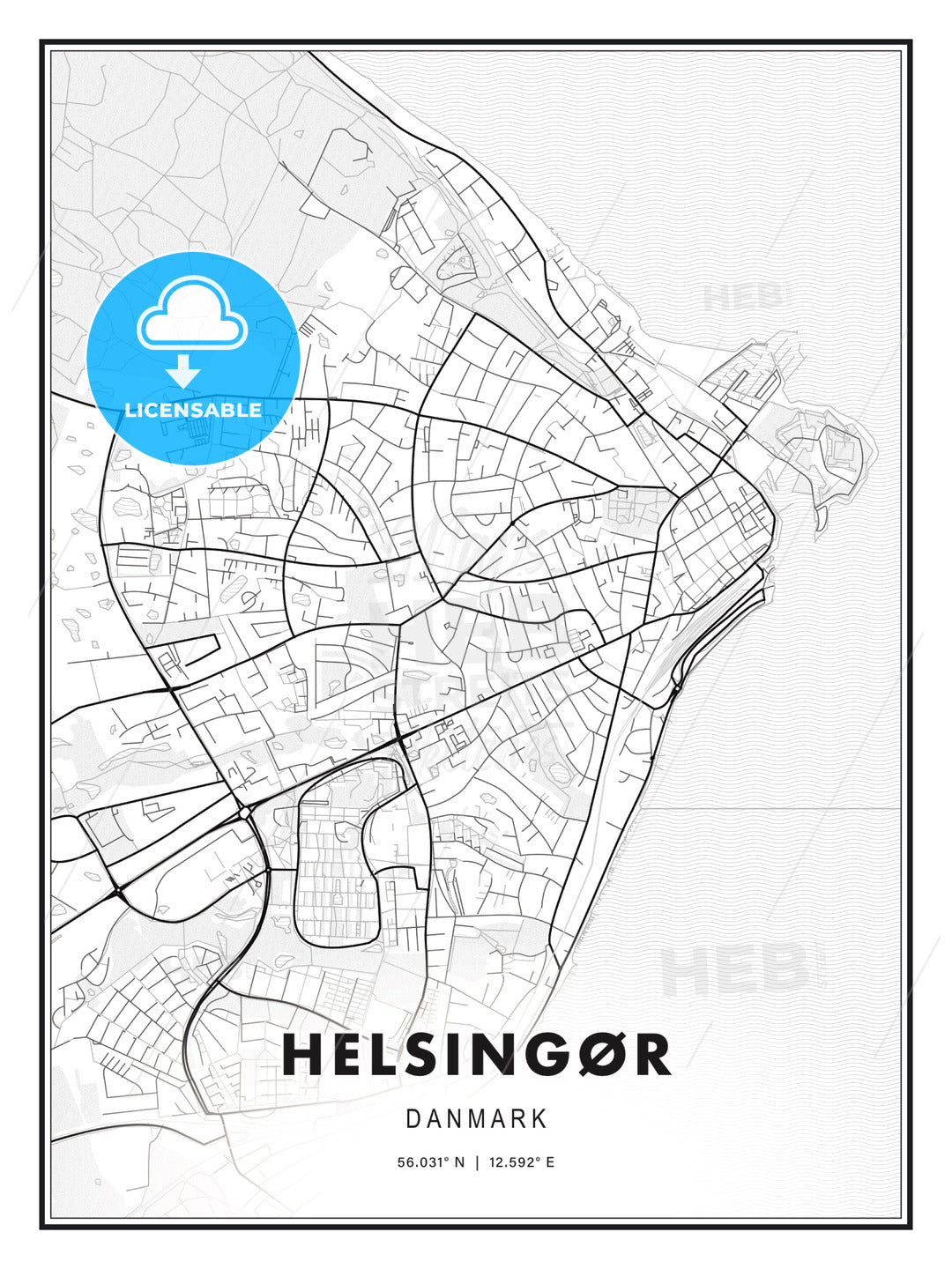 Helsingør, Denmark, Modern Print Template in Various Formats - HEBSTREITS Sketches