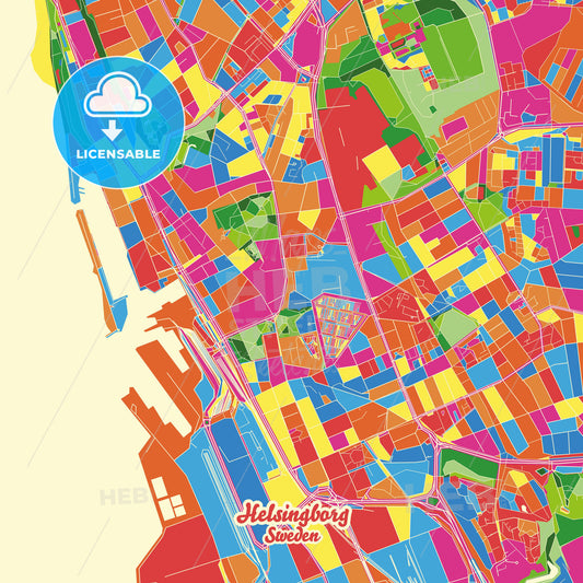 Helsingborg, Sweden Crazy Colorful Street Map Poster Template - HEBSTREITS Sketches