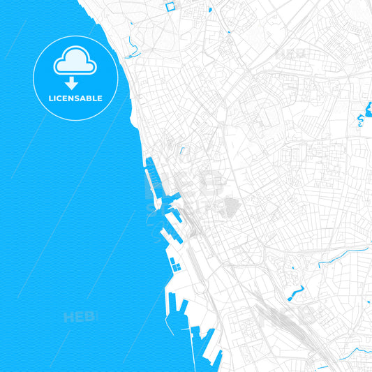 Helsingborg, Sweden PDF vector map with water in focus