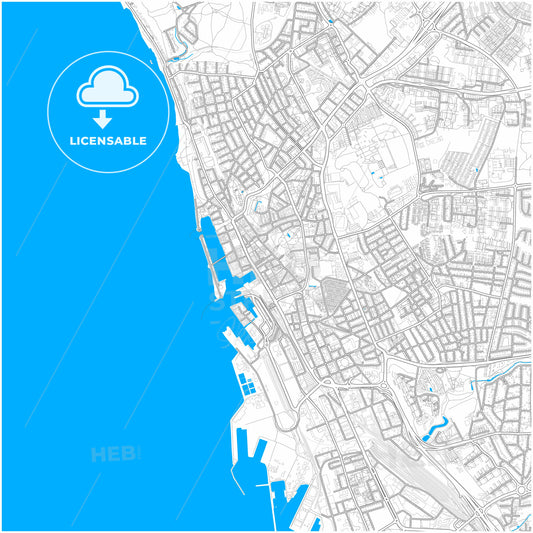 Helsingborg, Sweden, city map with high quality roads.