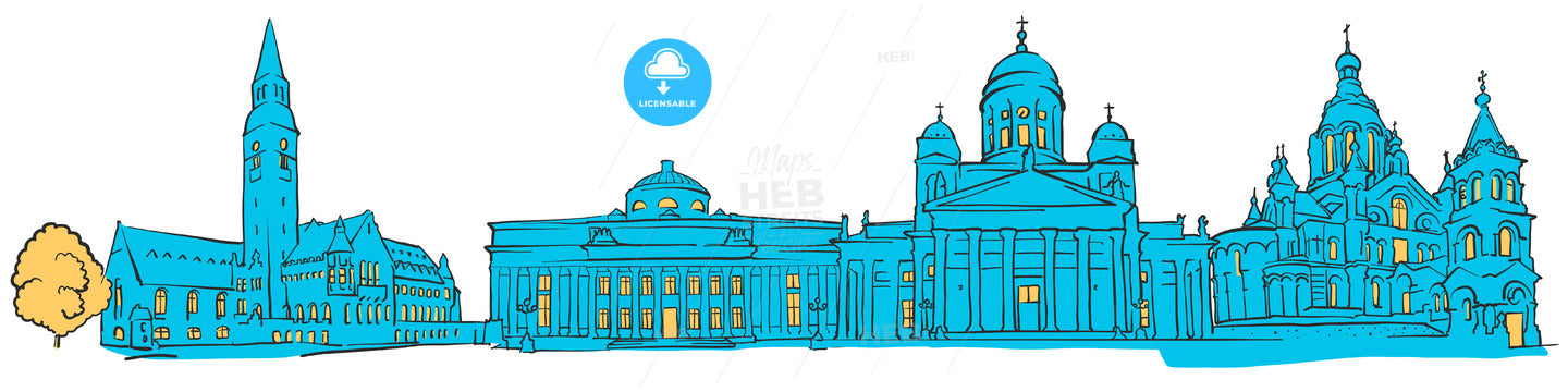 Helsinki Finland Colored Panorama – instant download