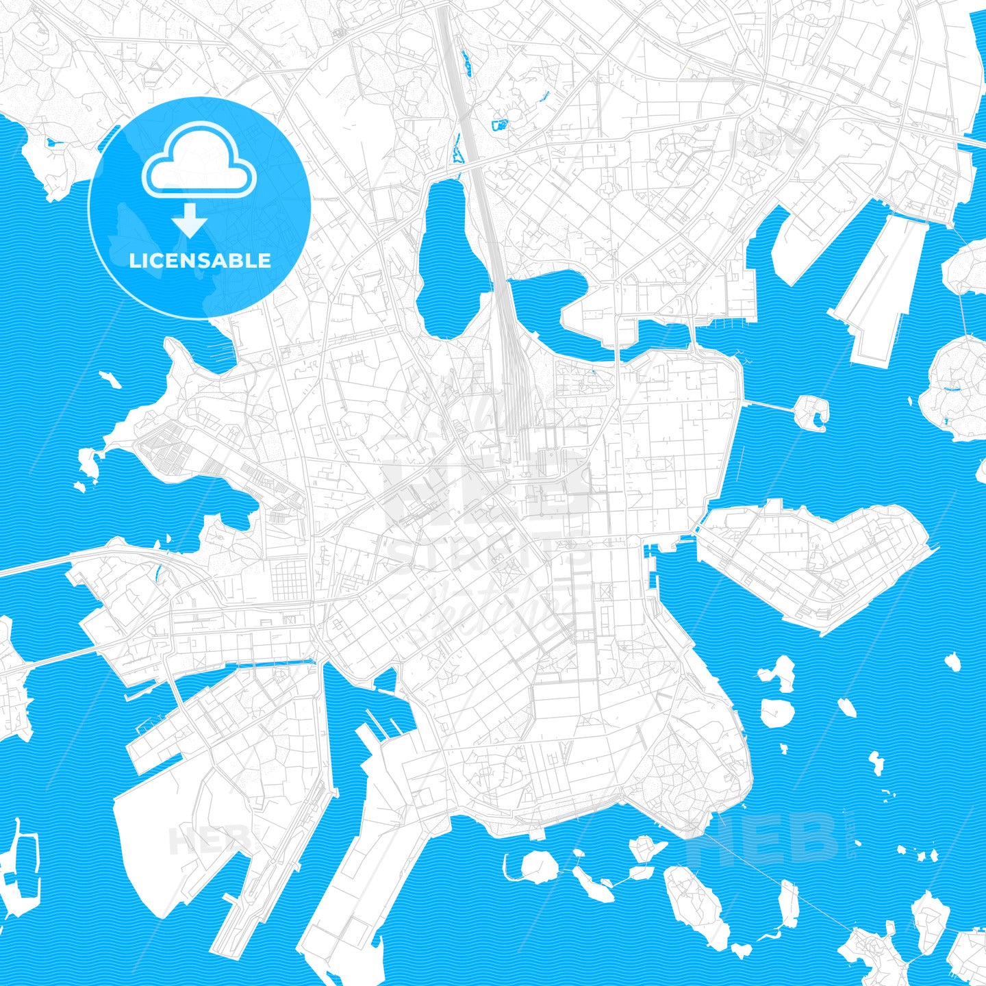 Helsinki, Finland PDF vector map with water in focus