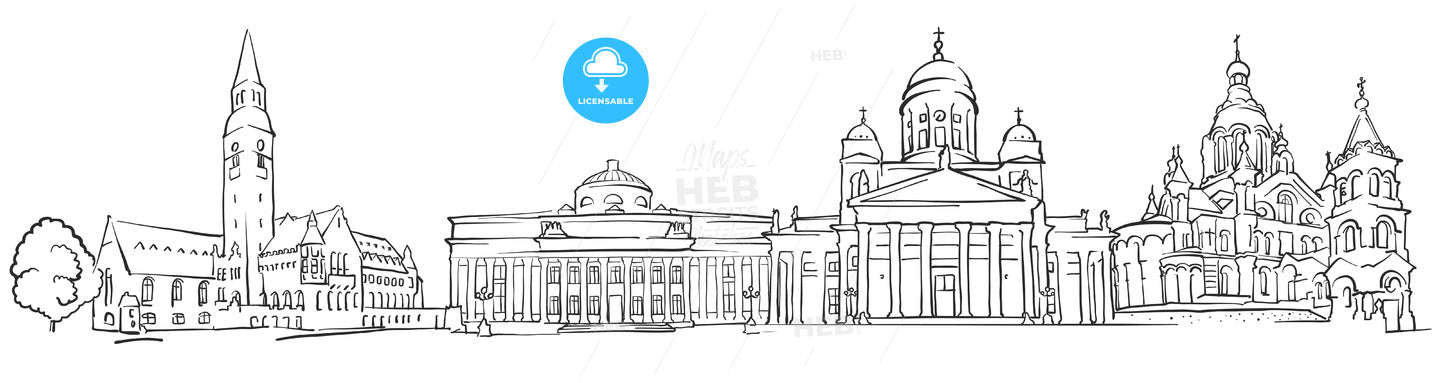 Helsinki Finland Panorama Sketch – instant download