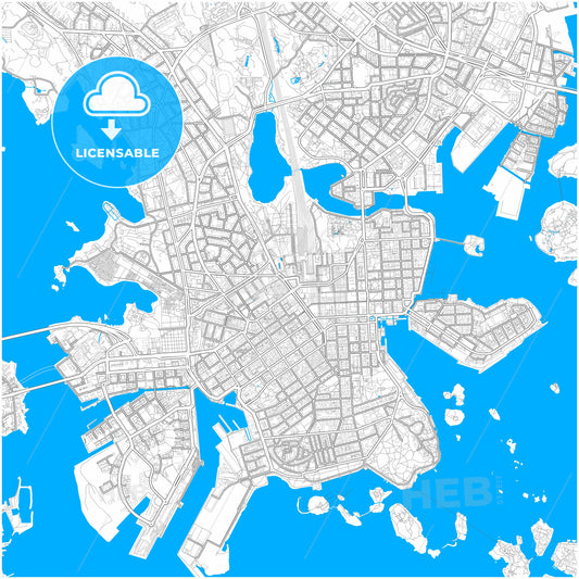 Helsinki, Finland, city map with high quality roads.