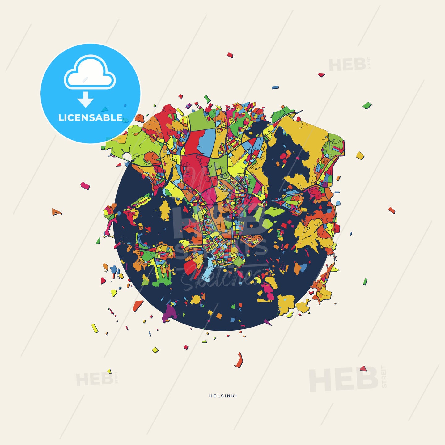 Helsinki Finland colorful confetti map