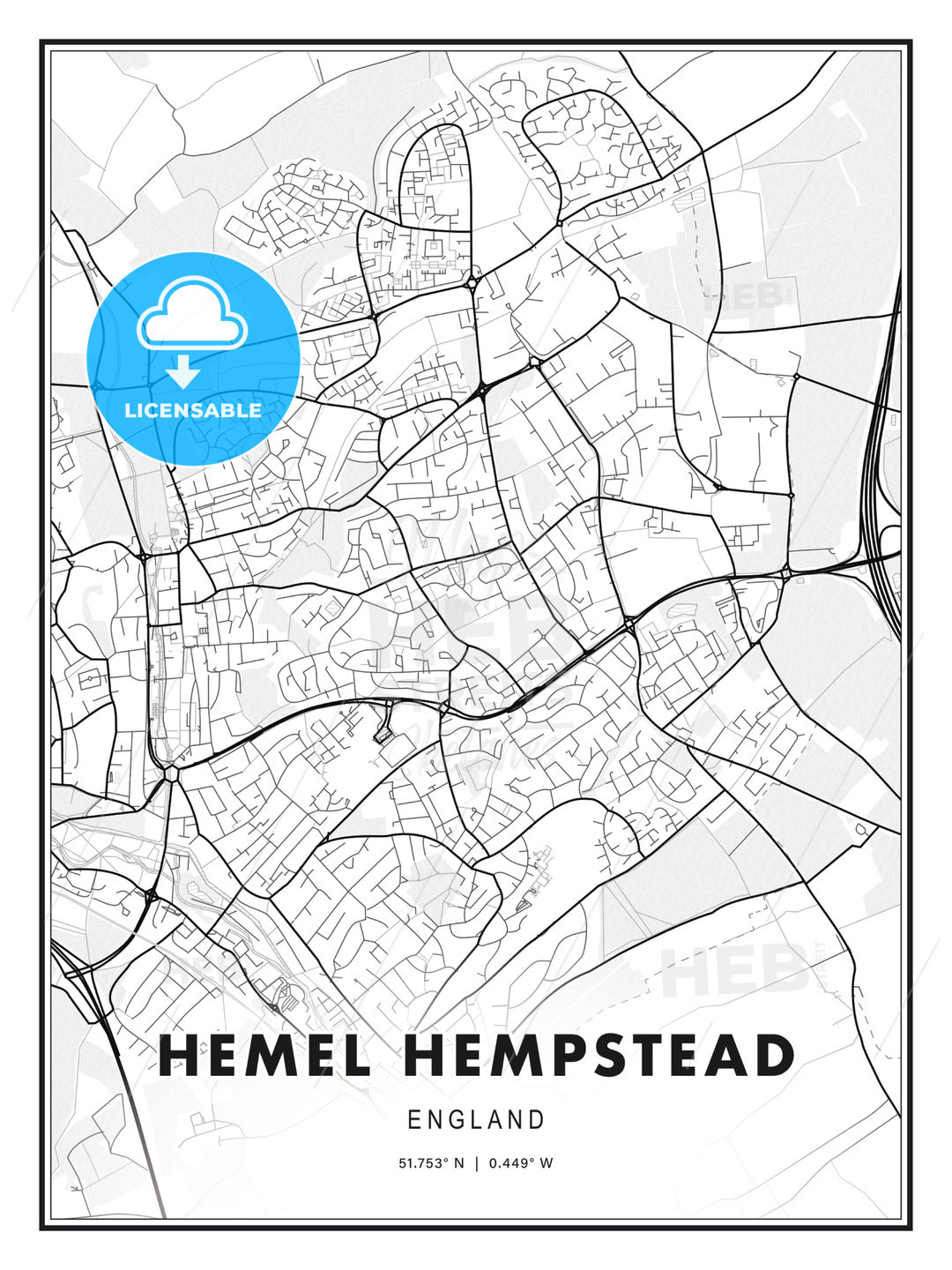 Hemel Hempstead, England, Modern Print Template in Various Formats - HEBSTREITS Sketches