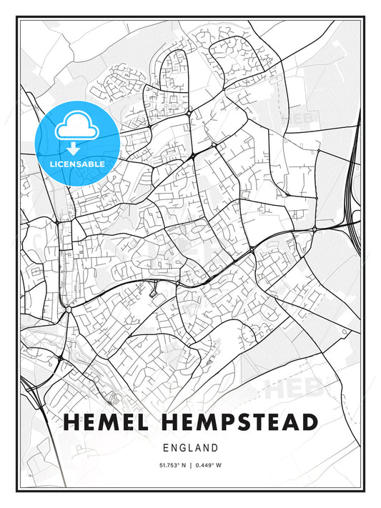 Hemel Hempstead, England, Modern Print Template in Various Formats - HEBSTREITS Sketches