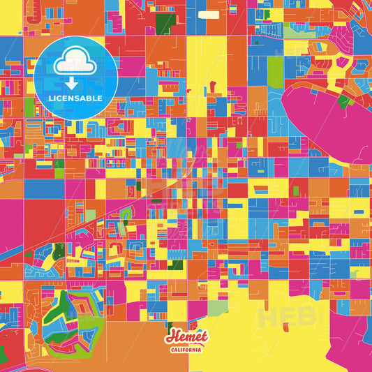 Hemet, United States Crazy Colorful Street Map Poster Template - HEBSTREITS Sketches