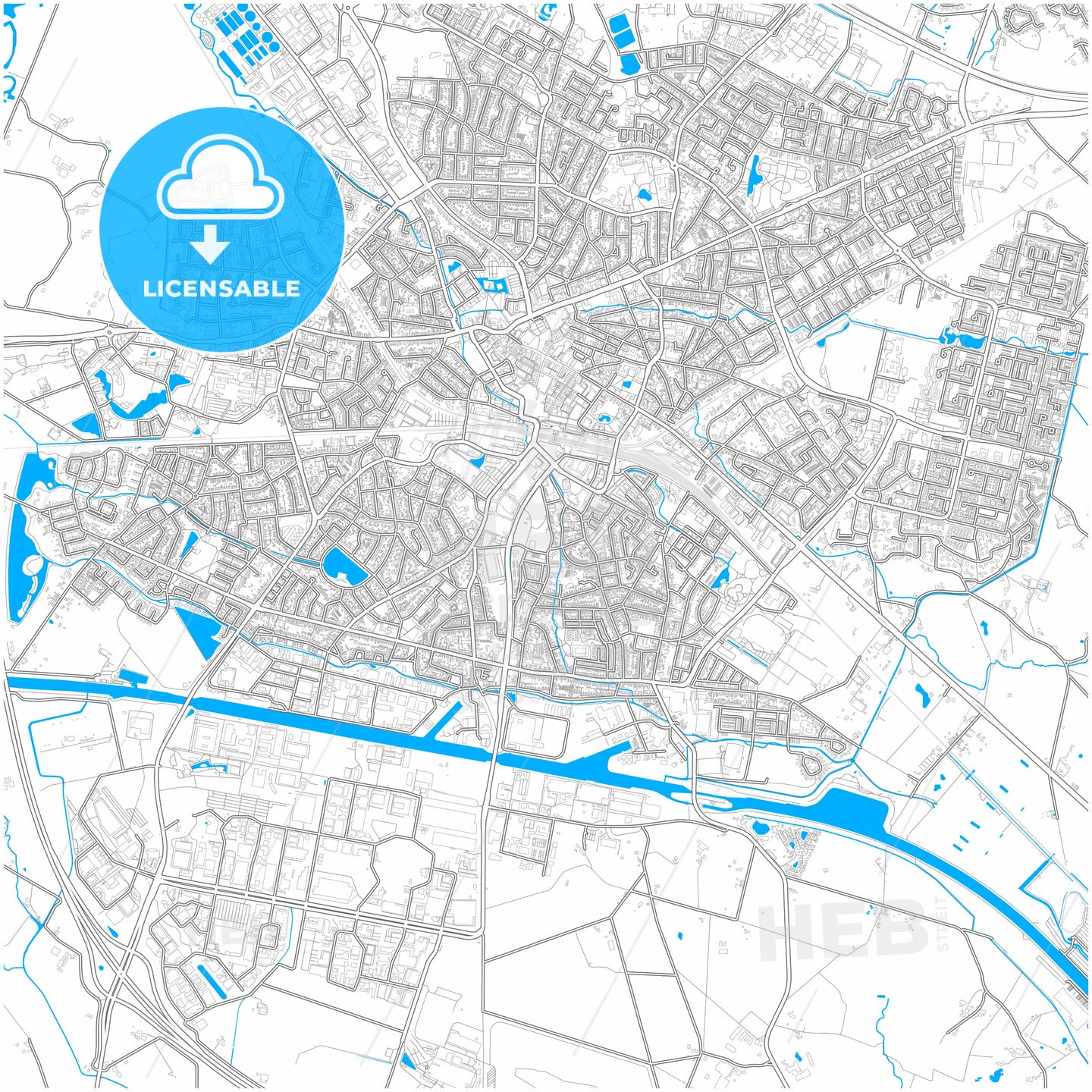 Hengelo, Overijssel, Netherlands, city map with high quality roads.