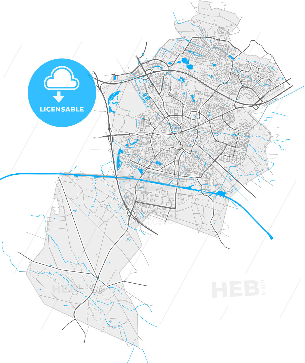 Hengelo, Overijssel, Netherlands, high quality vector map