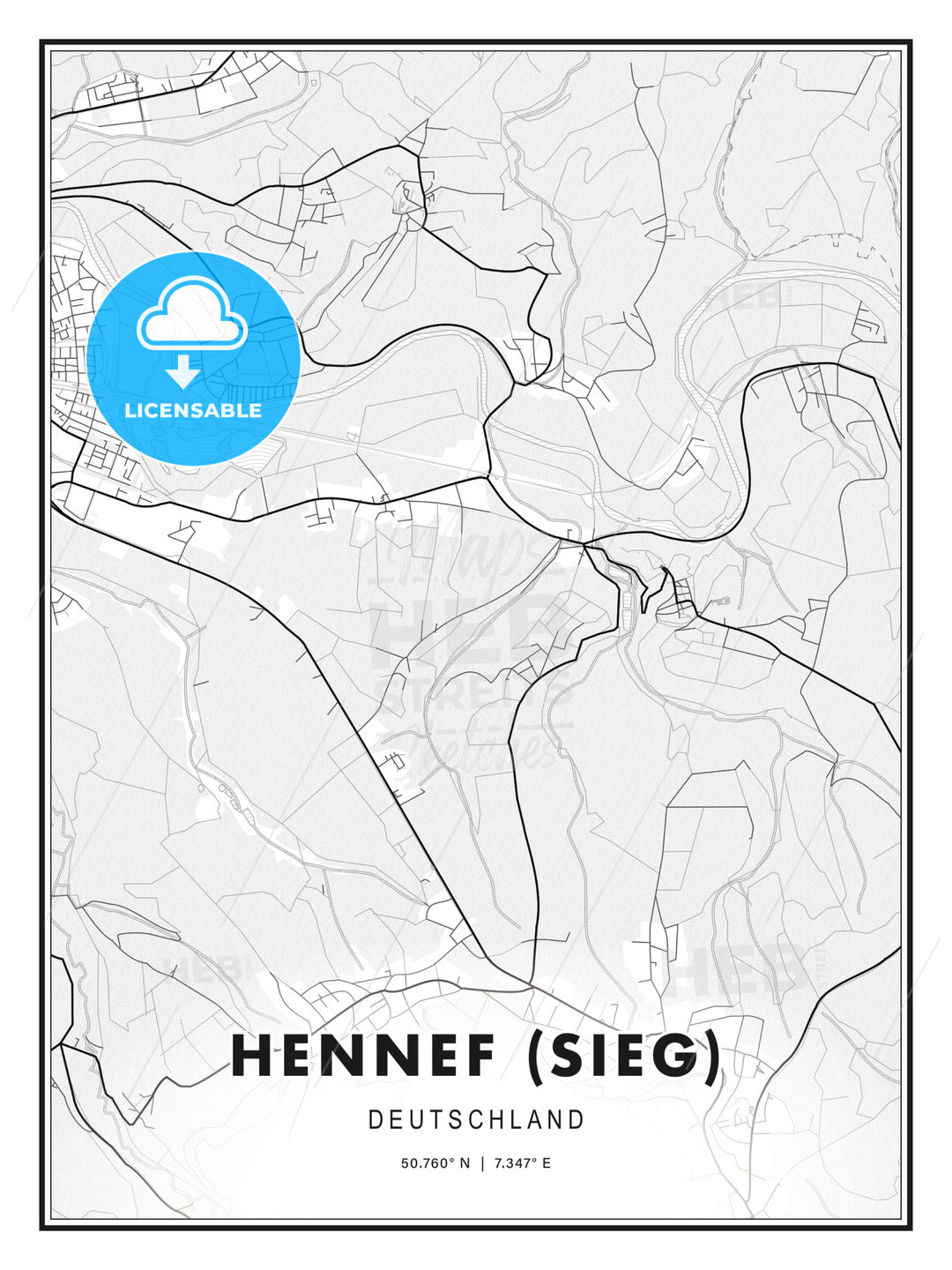 Hennef (Sieg), Germany, Modern Print Template in Various Formats - HEBSTREITS Sketches