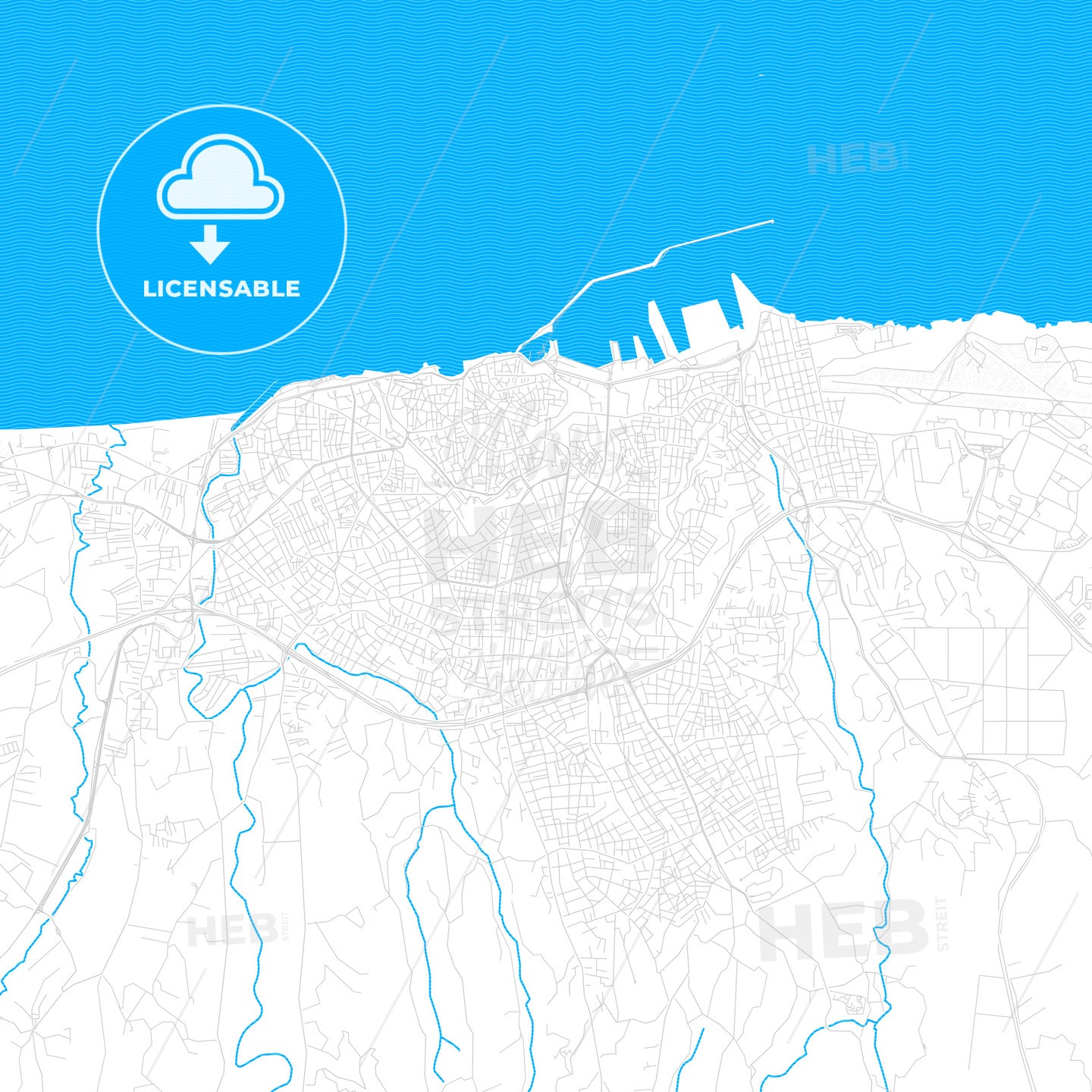 Heraklion, Greece PDF vector map with water in focus