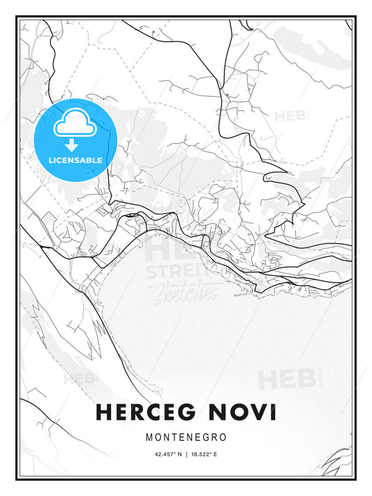 Herceg Novi, Montenegro, Modern Print Template in Various Formats - HEBSTREITS Sketches