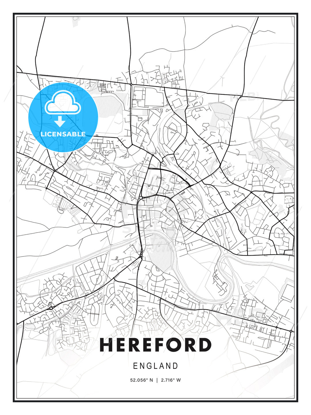 Hereford, England, Modern Print Template in Various Formats - HEBSTREITS Sketches