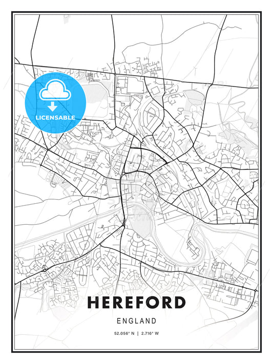 Hereford, England, Modern Print Template in Various Formats - HEBSTREITS Sketches