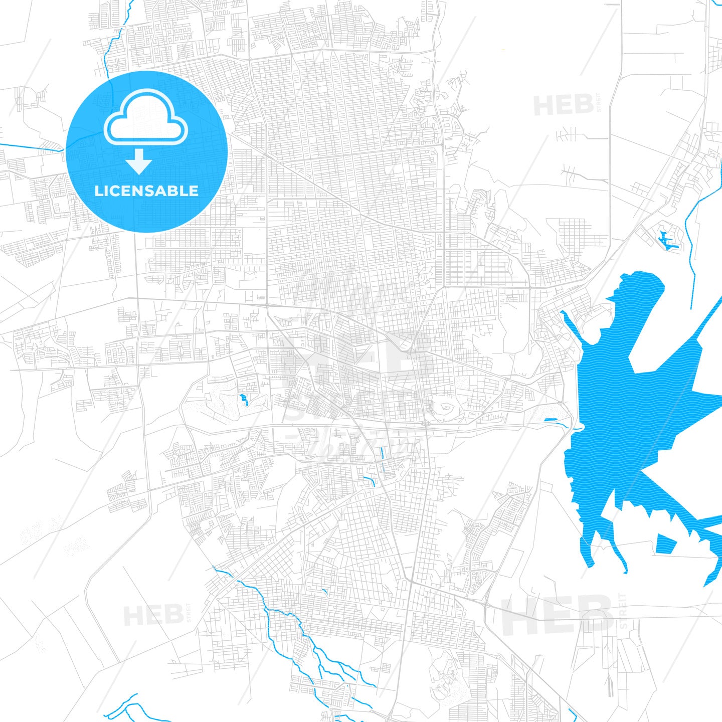 Hermosillo, Mexico PDF vector map with water in focus