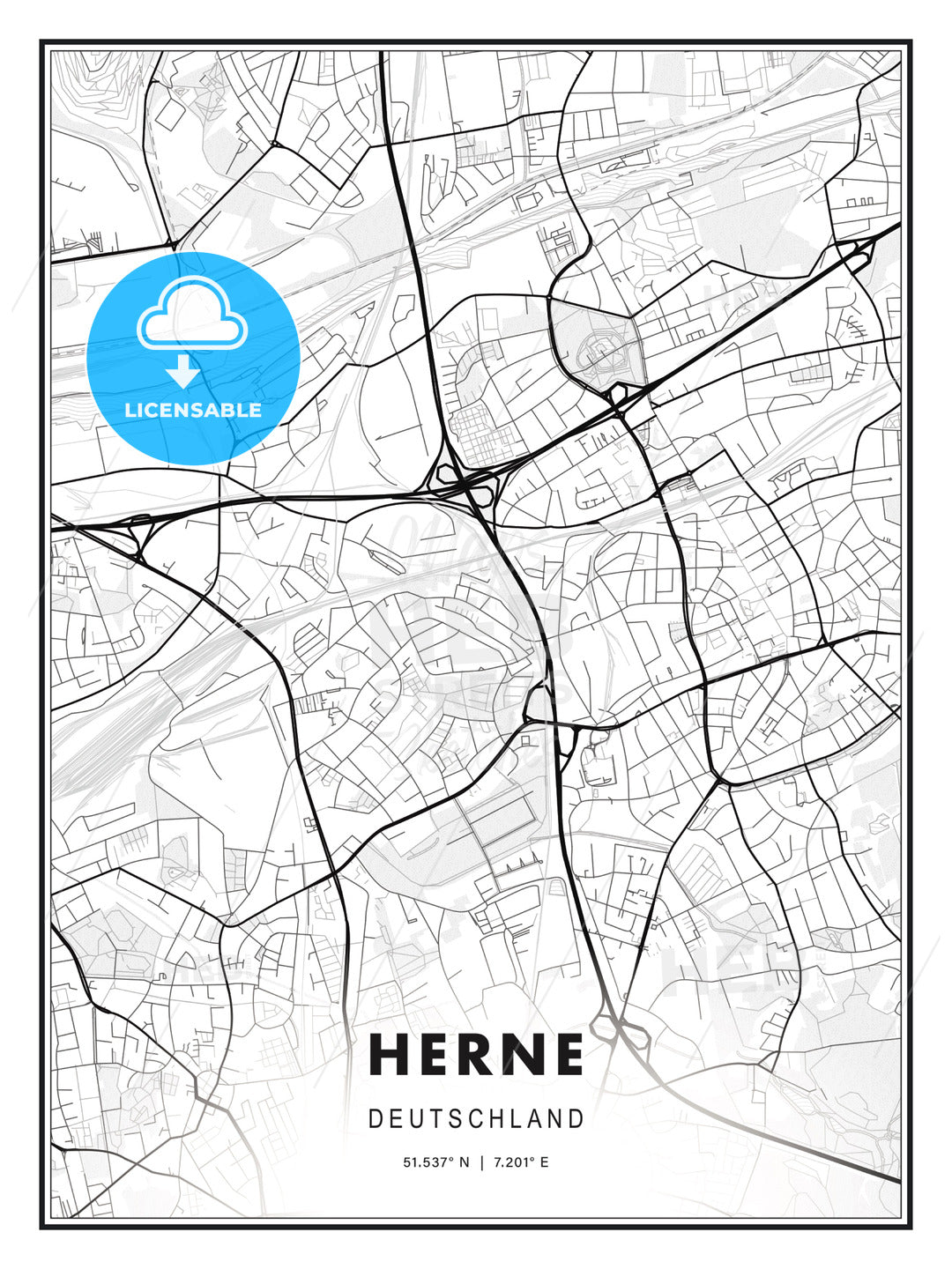Herne, Germany, Modern Print Template in Various Formats - HEBSTREITS Sketches