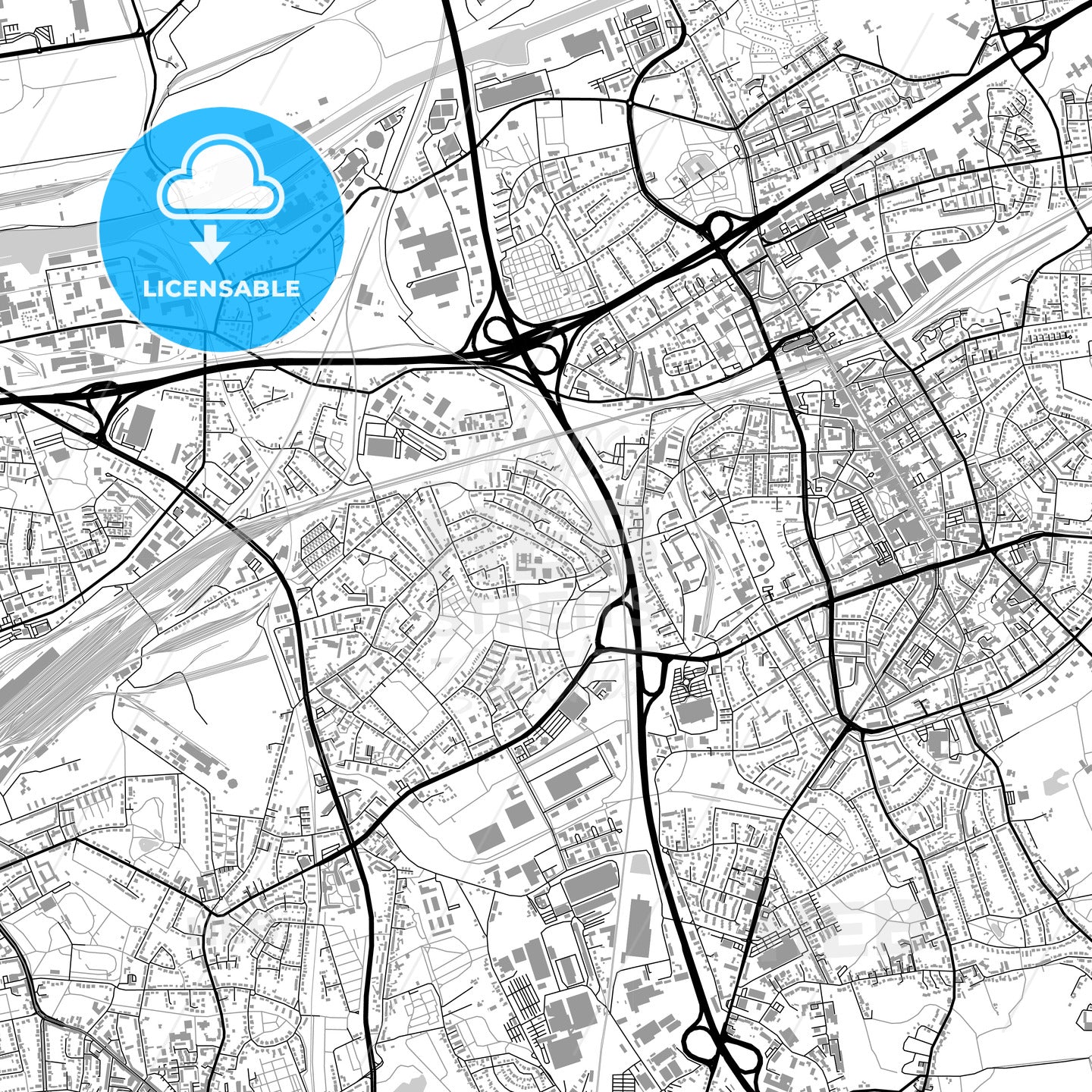 Herne, Germany, vector map with buildings