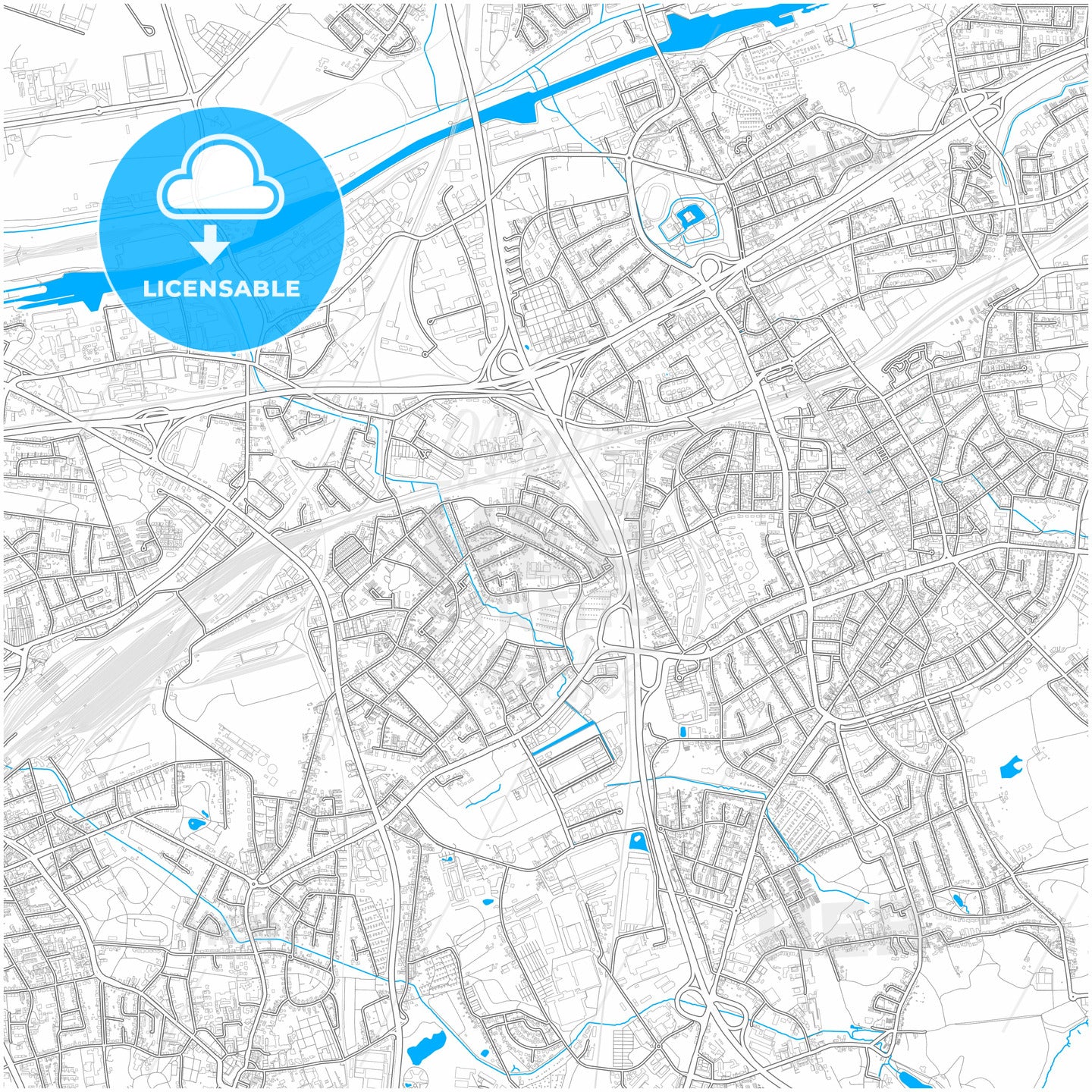 Herne, North Rhine-Westphalia, Germany, city map with high quality roads.