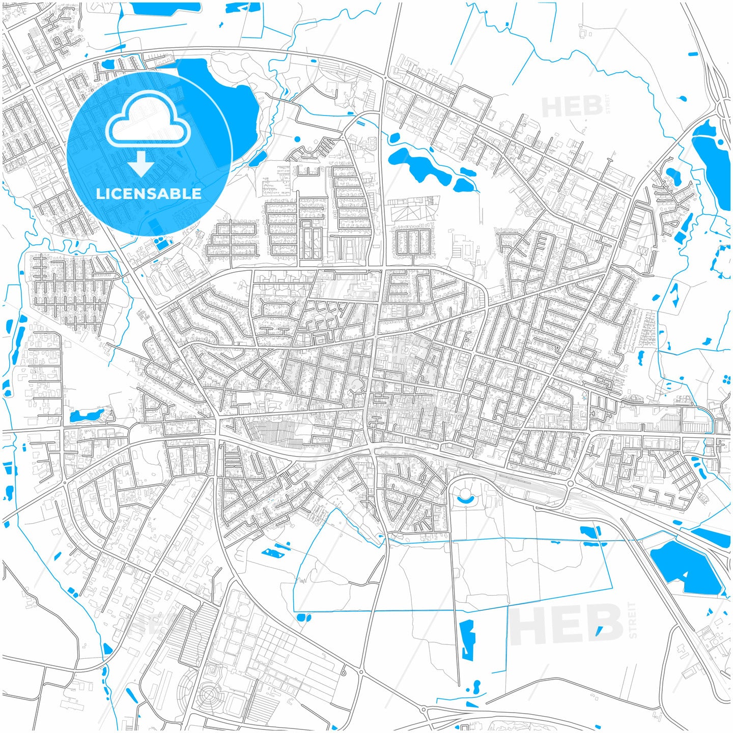 Herning Municipality, Denmark, city map with high quality roads.