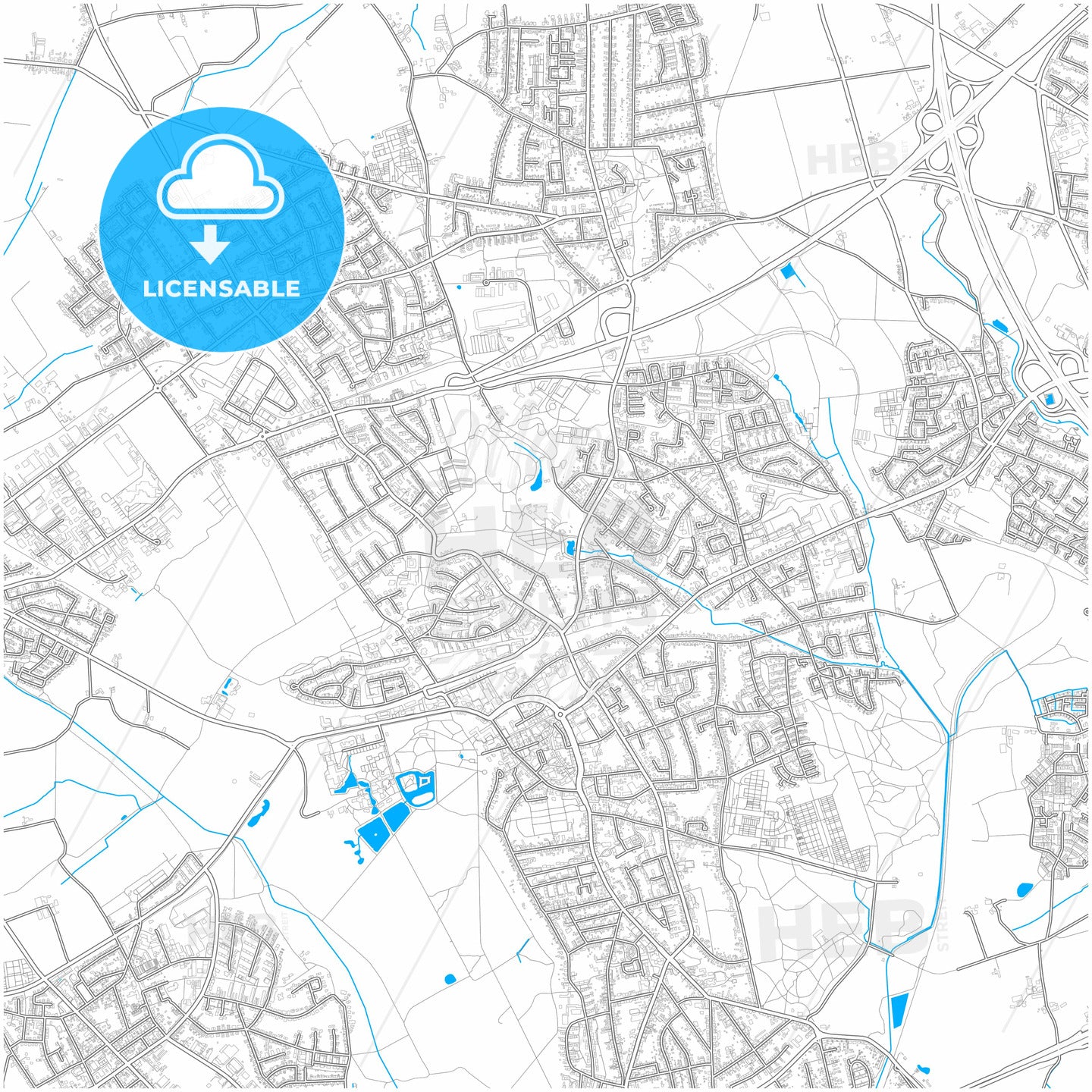 Herten, North Rhine-Westphalia, Germany, city map with high quality roads.