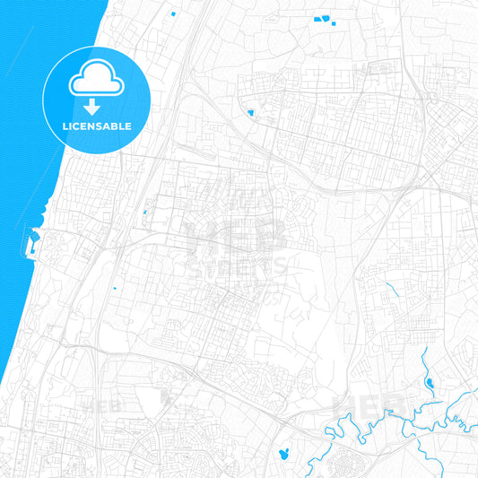 Herzliya, Israel PDF vector map with water in focus