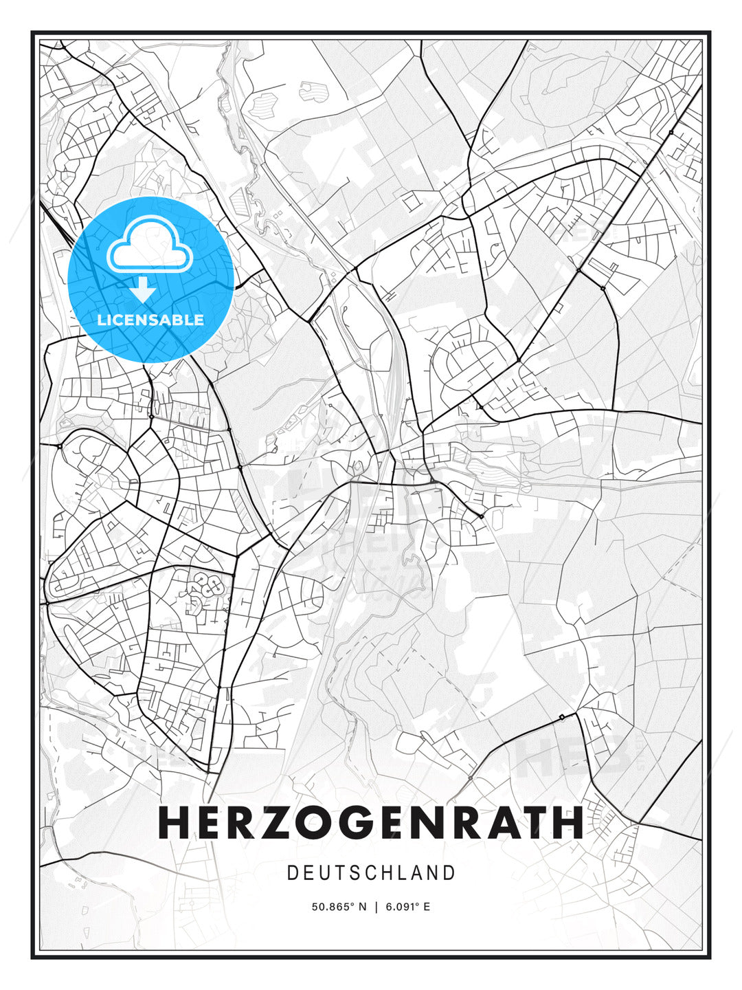 Herzogenrath, Germany, Modern Print Template in Various Formats - HEBSTREITS Sketches