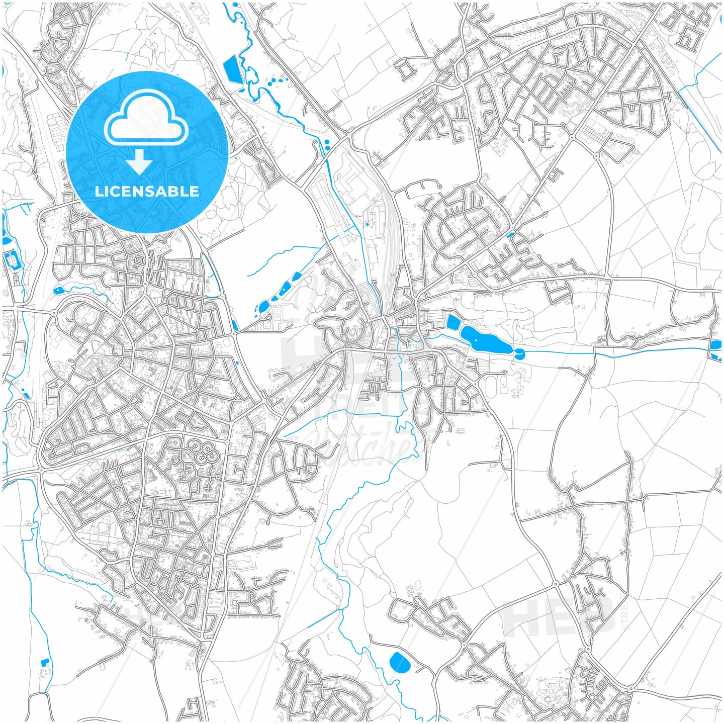 Herzogenrath, North Rhine-Westphalia, Germany, city map with high quality roads.