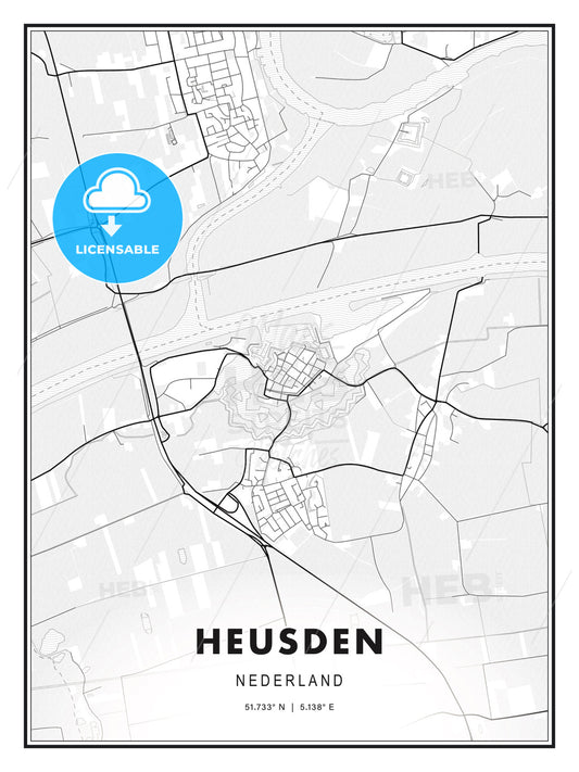 Heusden, Netherlands, Modern Print Template in Various Formats - HEBSTREITS Sketches