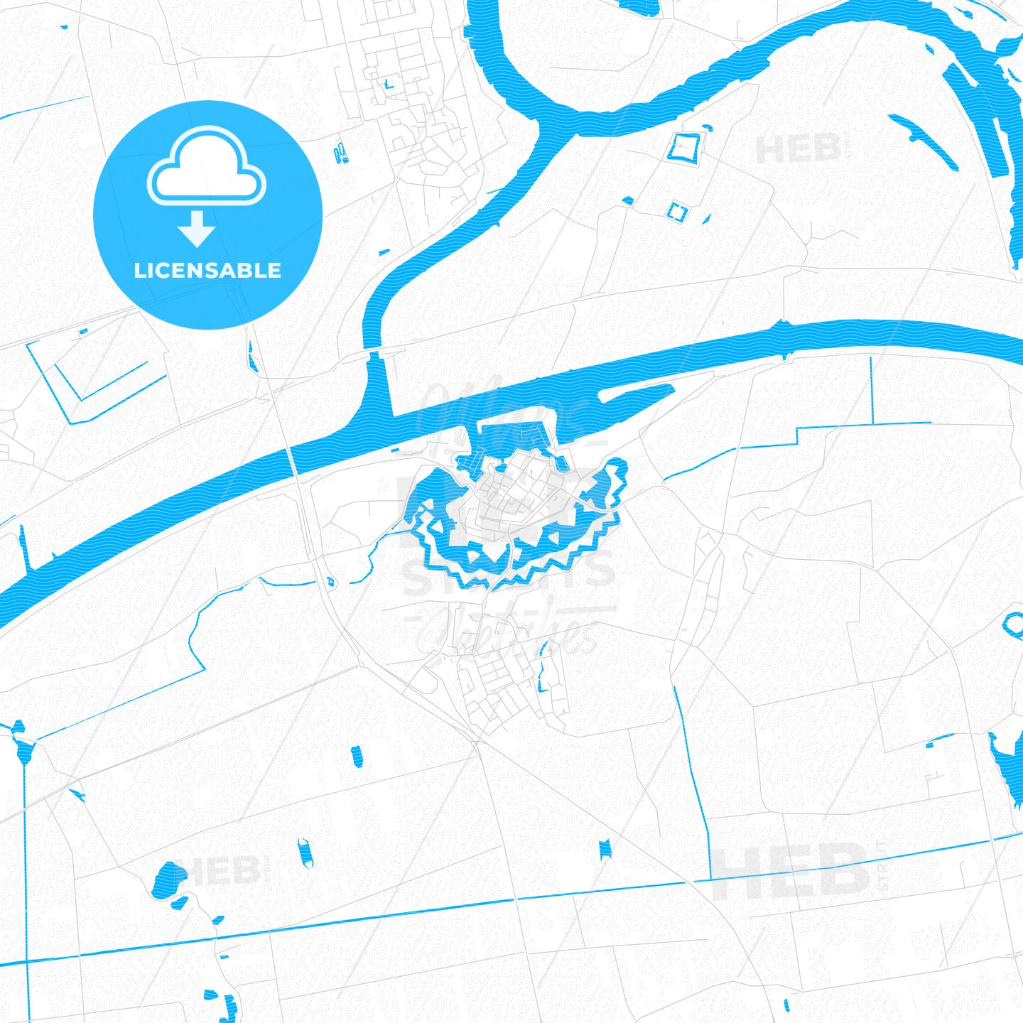 Heusden, Netherlands PDF vector map with water in focus