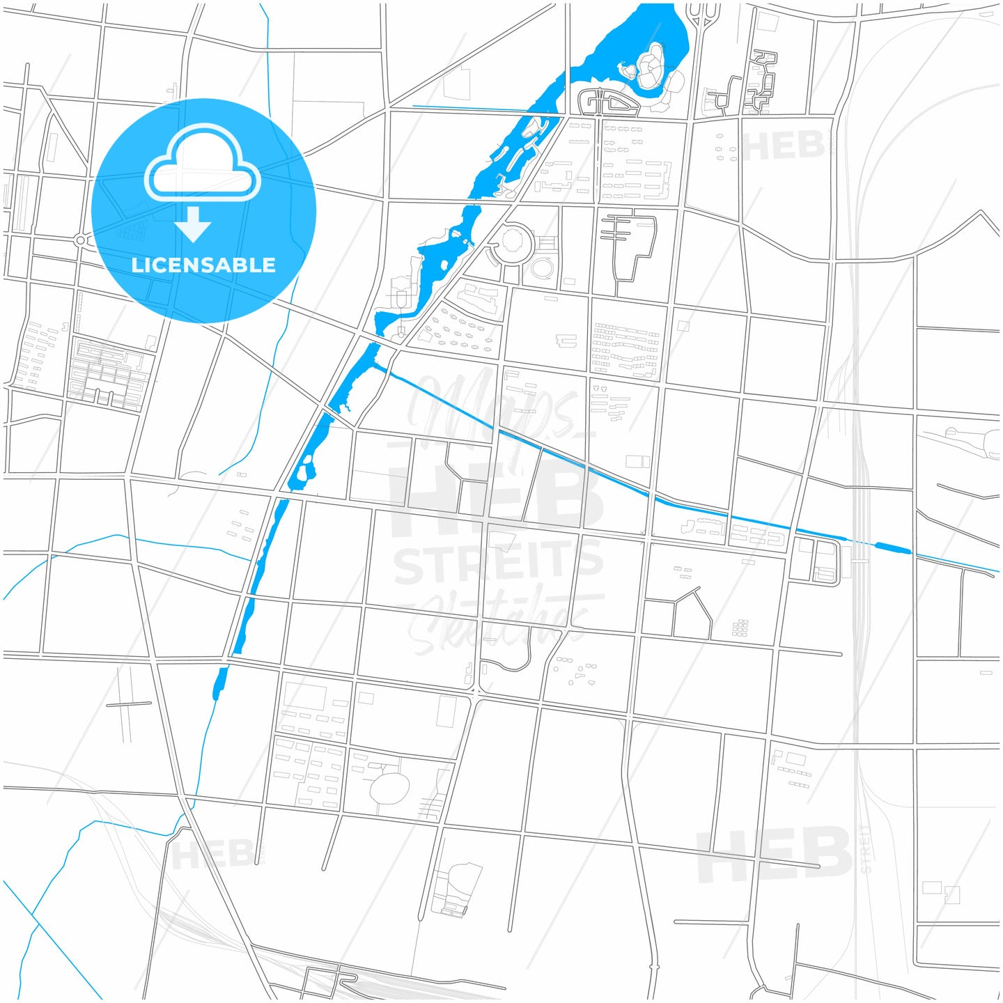 Heze, Shandong, China, city map with high quality roads.