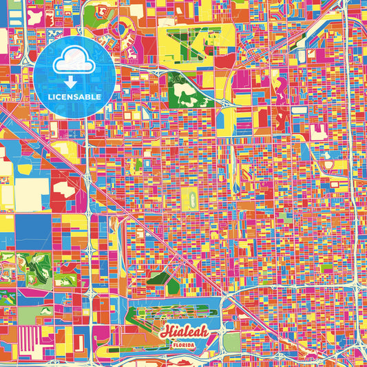 Hialeah, United States Crazy Colorful Street Map Poster Template - HEBSTREITS Sketches