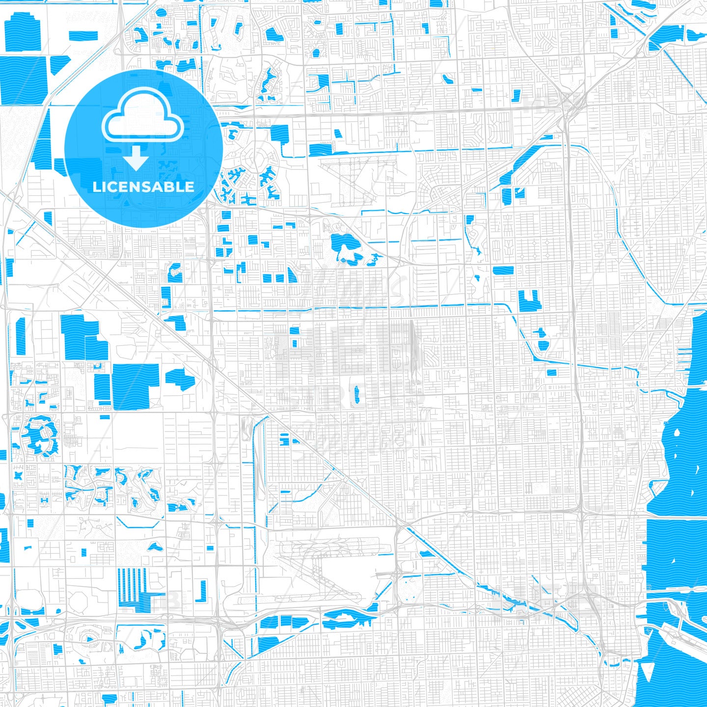 Hialeah, Florida, United States, PDF vector map with water in focus