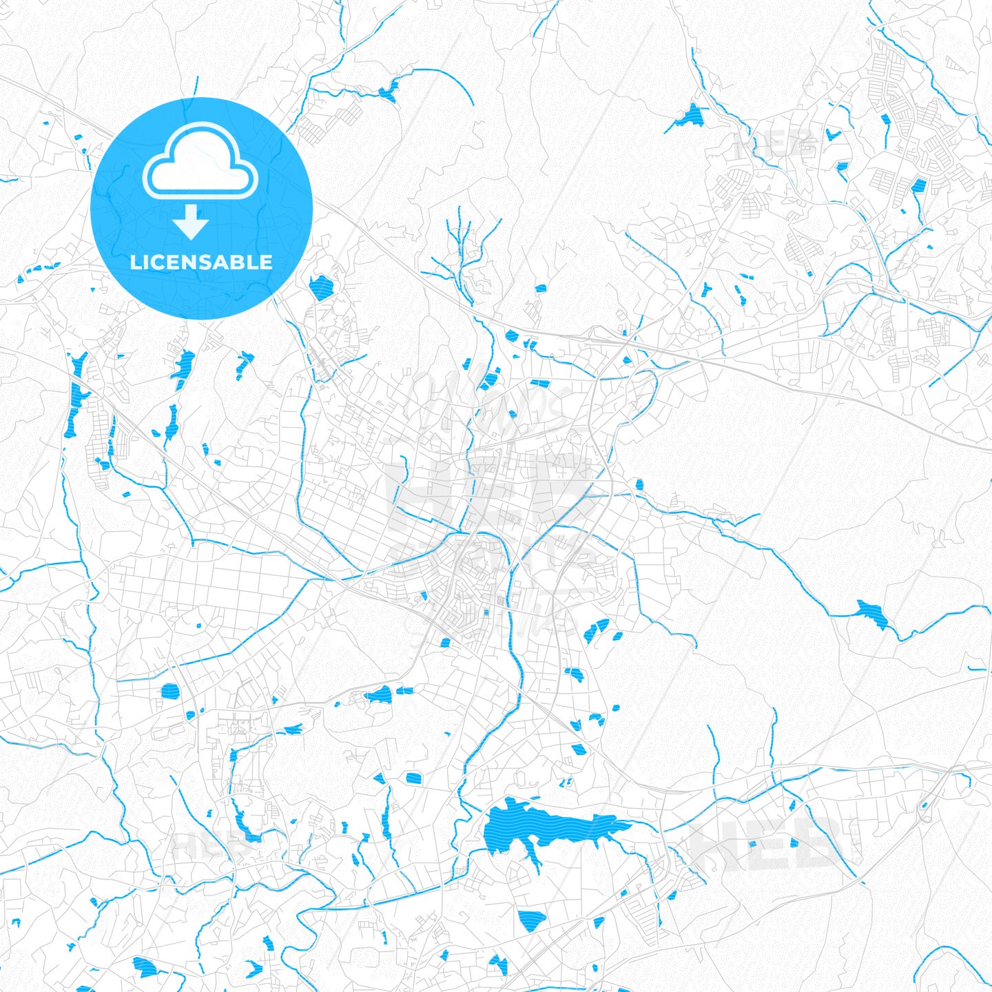 Higashihiroshima, Japan PDF vector map with water in focus
