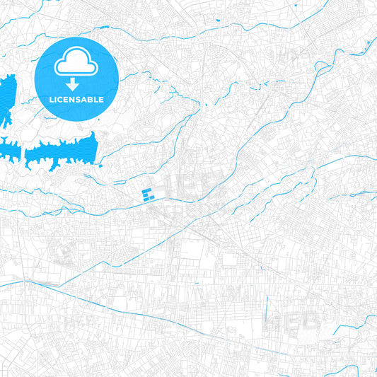 Higashimurayama, Japan PDF vector map with water in focus