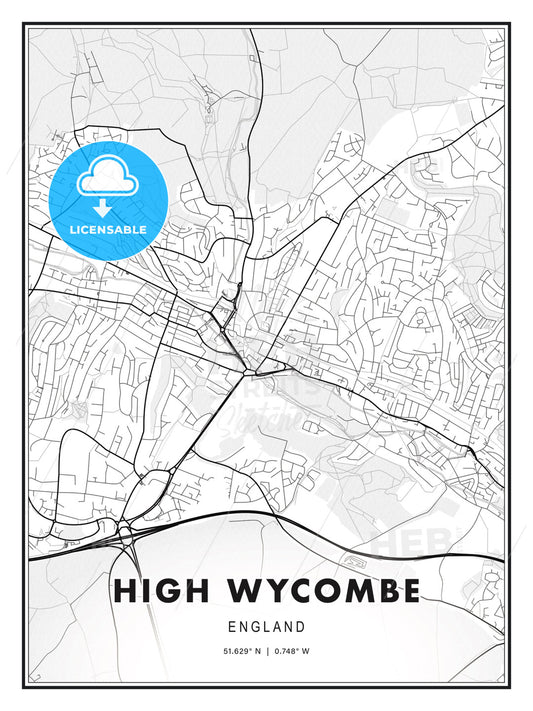 High Wycombe, England, Modern Print Template in Various Formats - HEBSTREITS Sketches