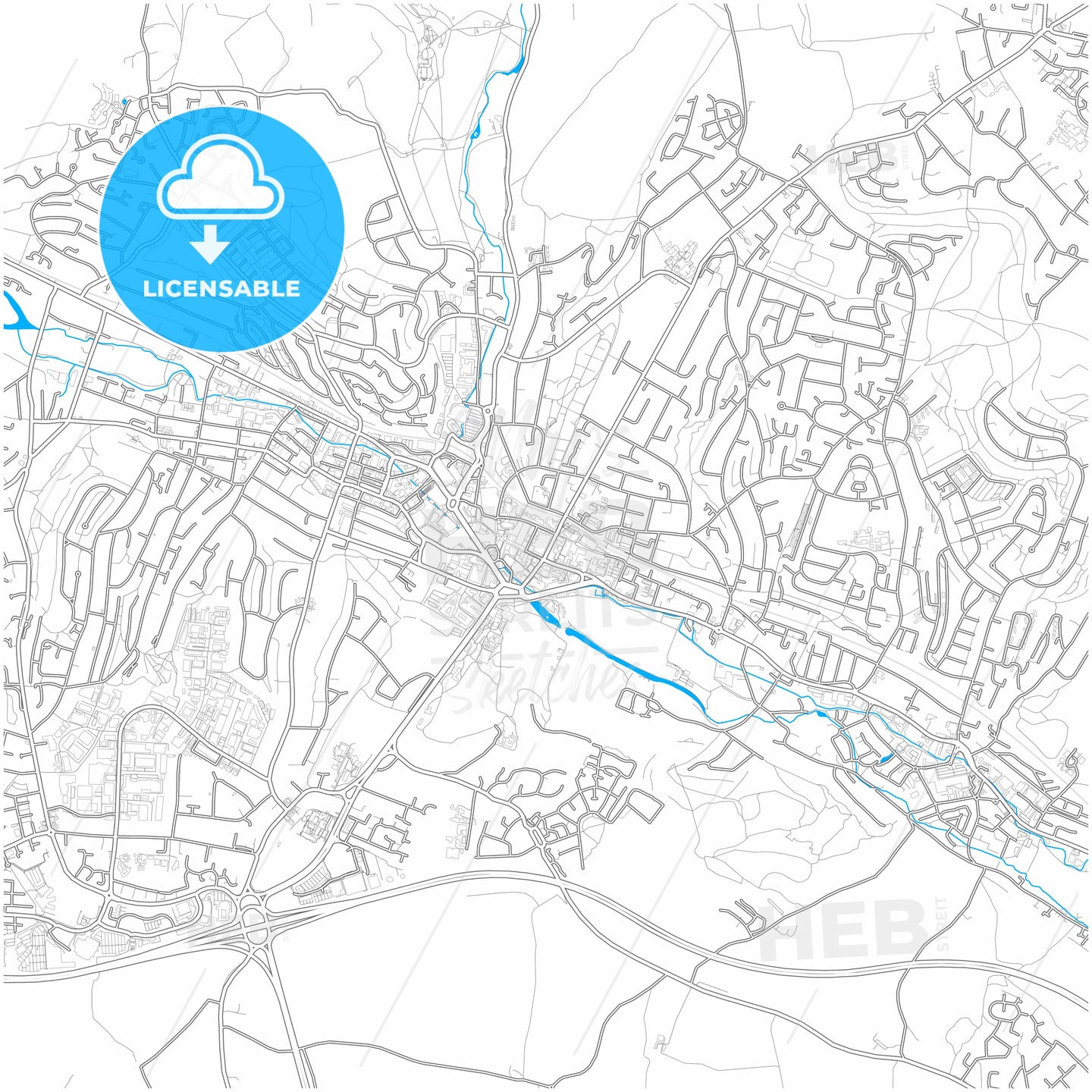 High Wycombe, South East England, England, city map with high quality roads.
