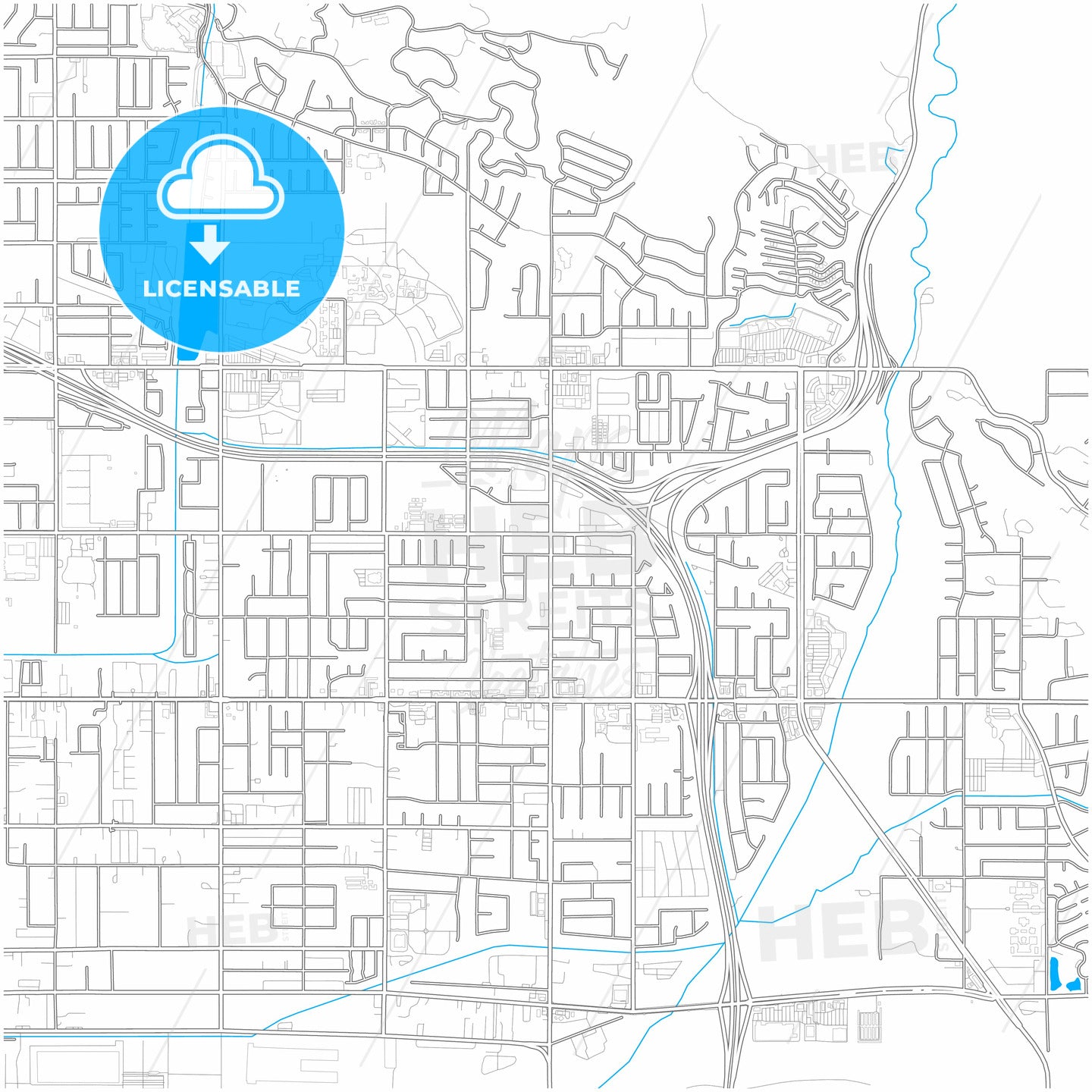 Highland, California, United States, city map with high quality roads.