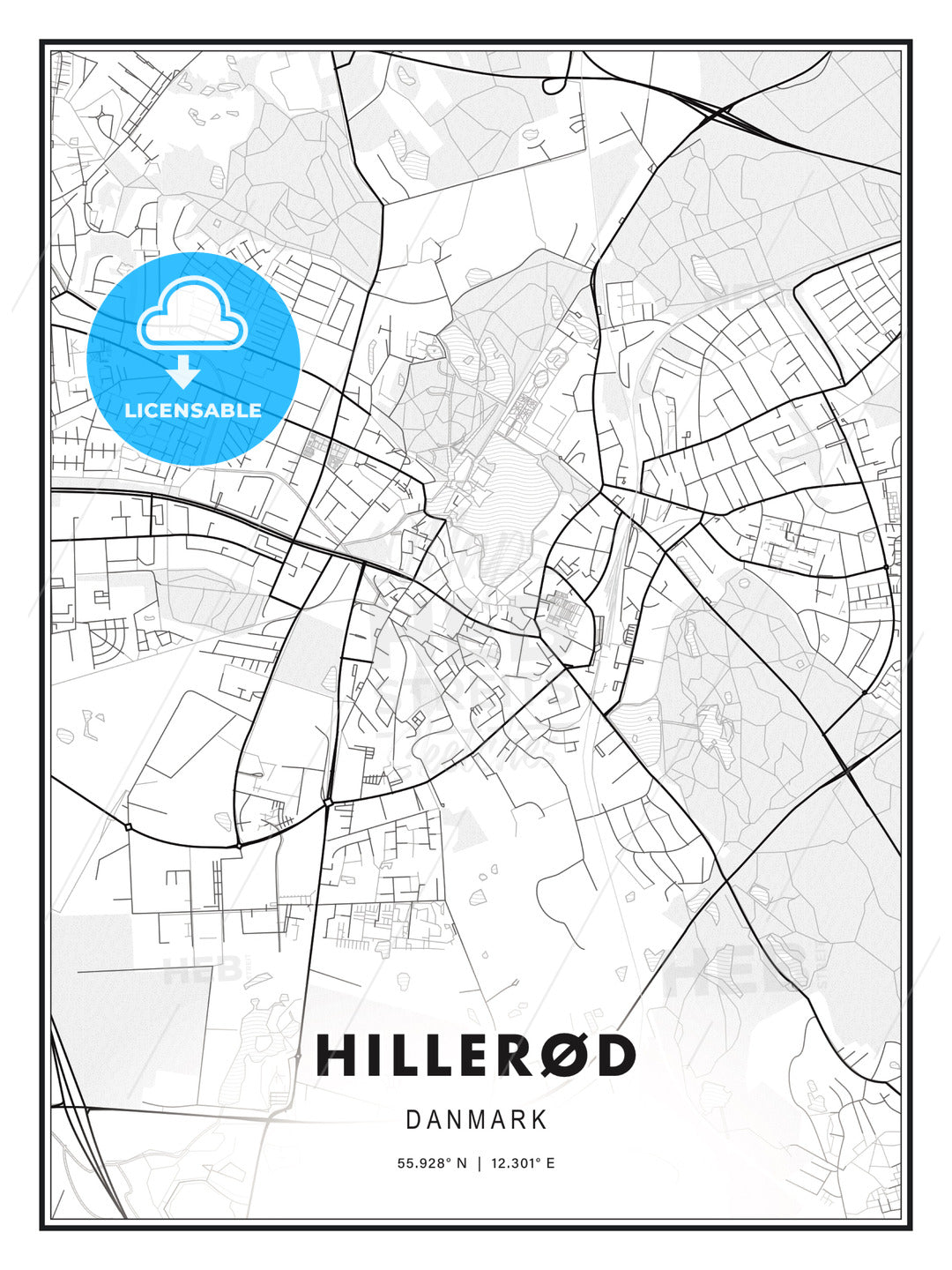 Hillerød, Denmark, Modern Print Template in Various Formats - HEBSTREITS Sketches