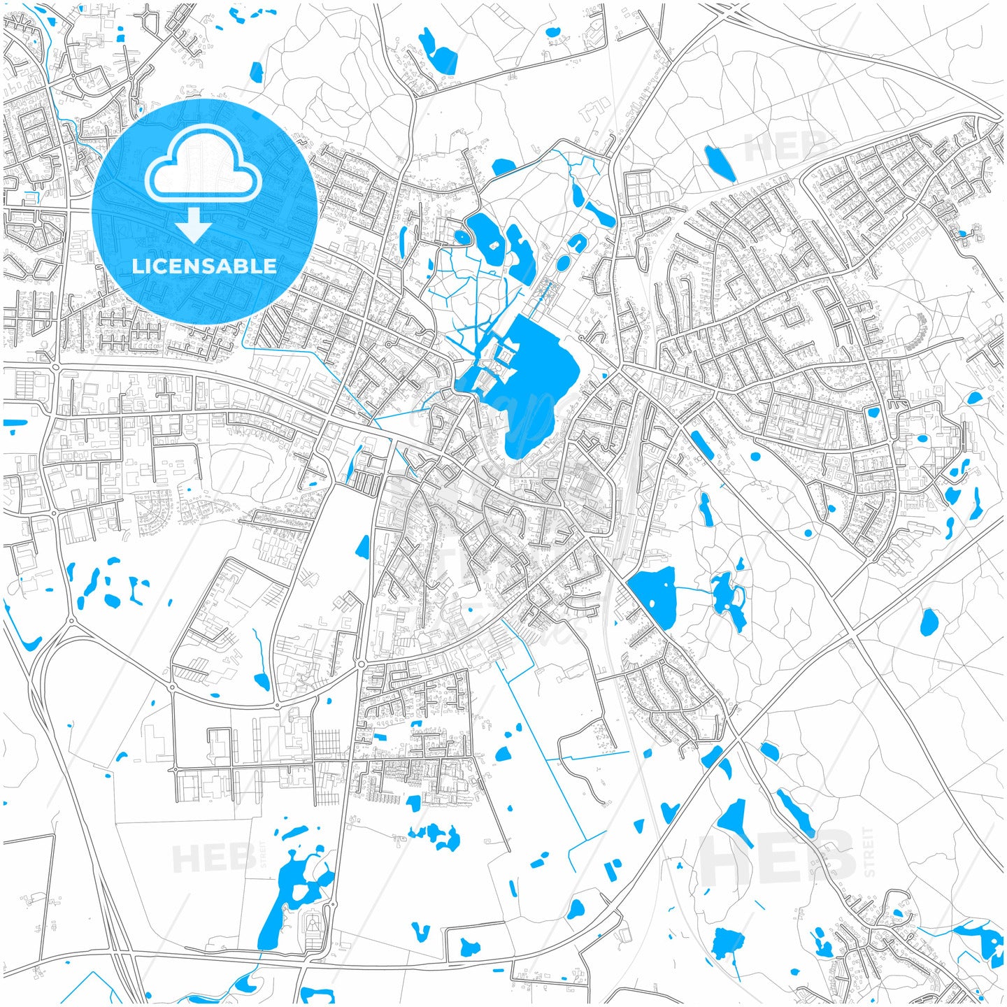 Hillerød Municipality, Denmark, city map with high quality roads.