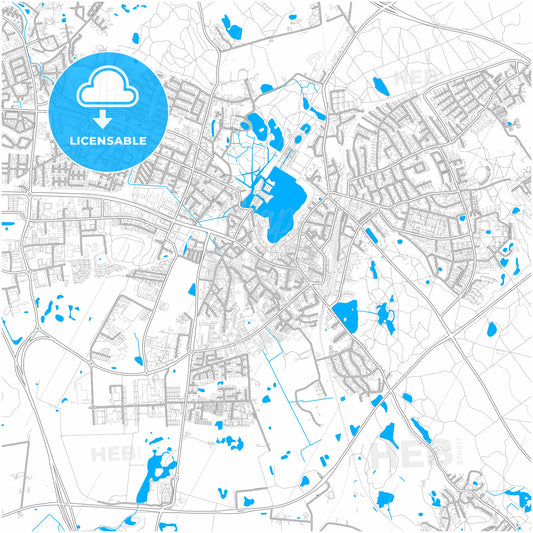 Hillerød Municipality, Denmark, city map with high quality roads.