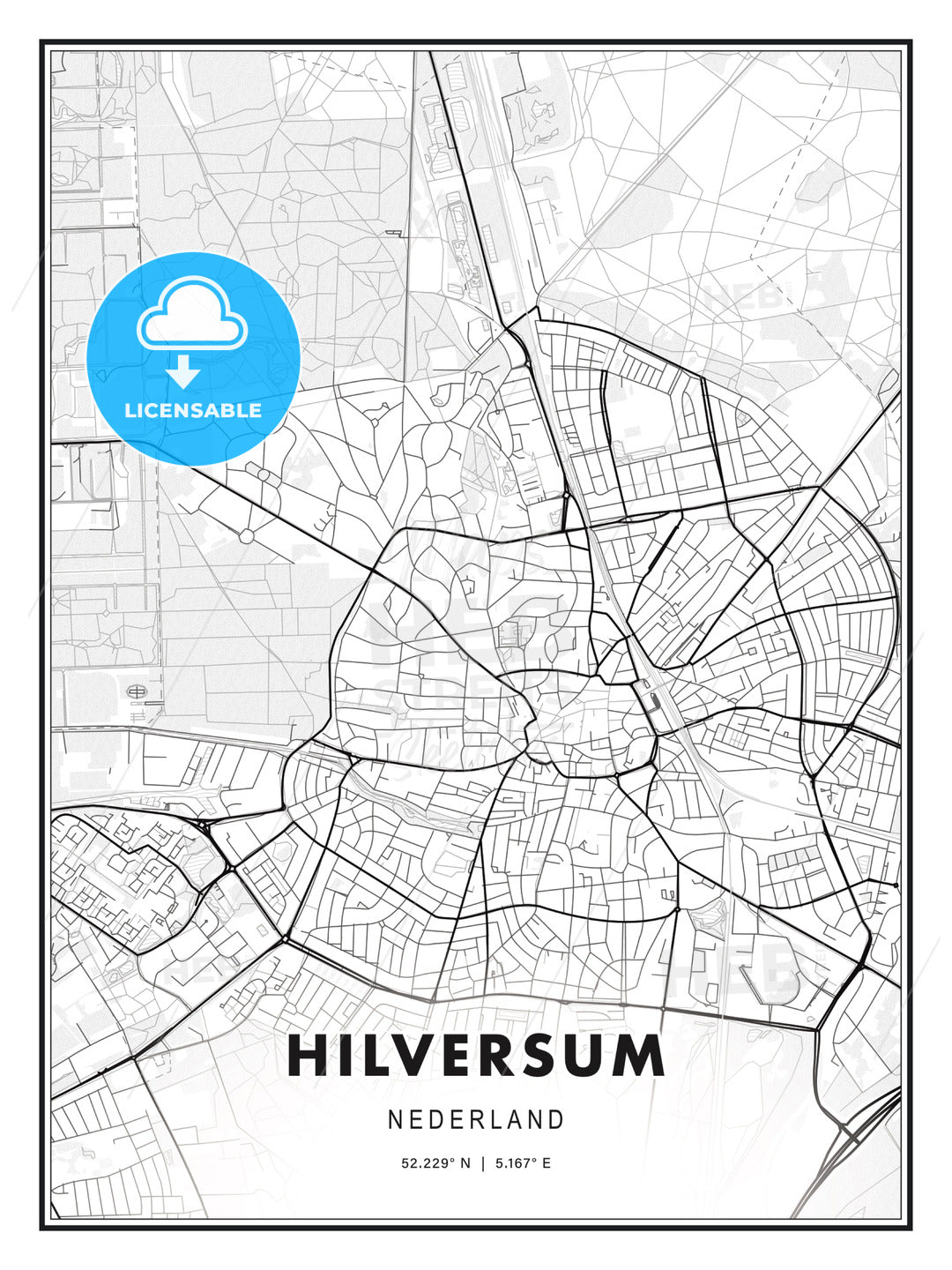 Hilversum, Netherlands, Modern Print Template in Various Formats - HEBSTREITS Sketches