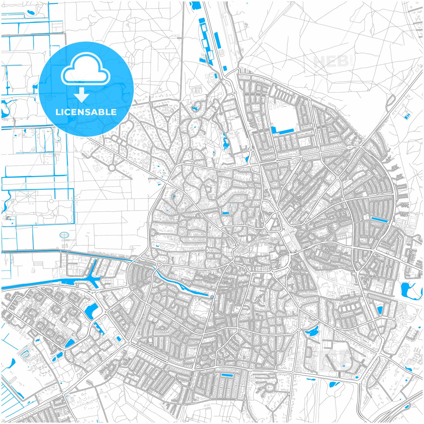 Hilversum, North Holland, Netherlands, city map with high quality roads.